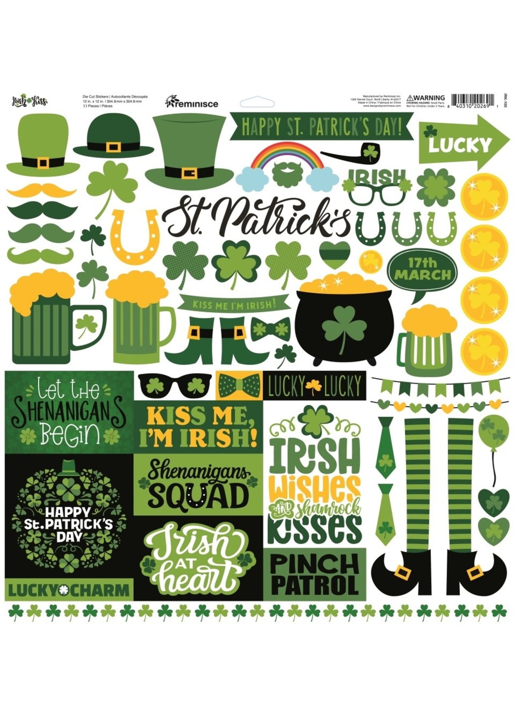 Reminisce 12x12 Sticker Sheet, Irish Kiss
