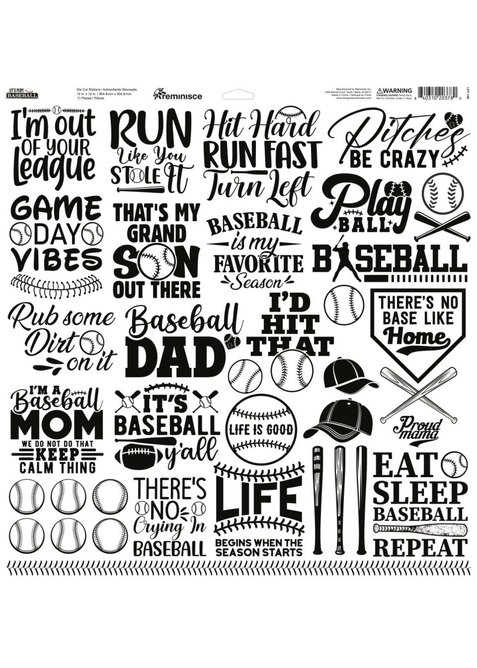 Reminisce 12x12 Sticker Sheet, Let's Play Baseball