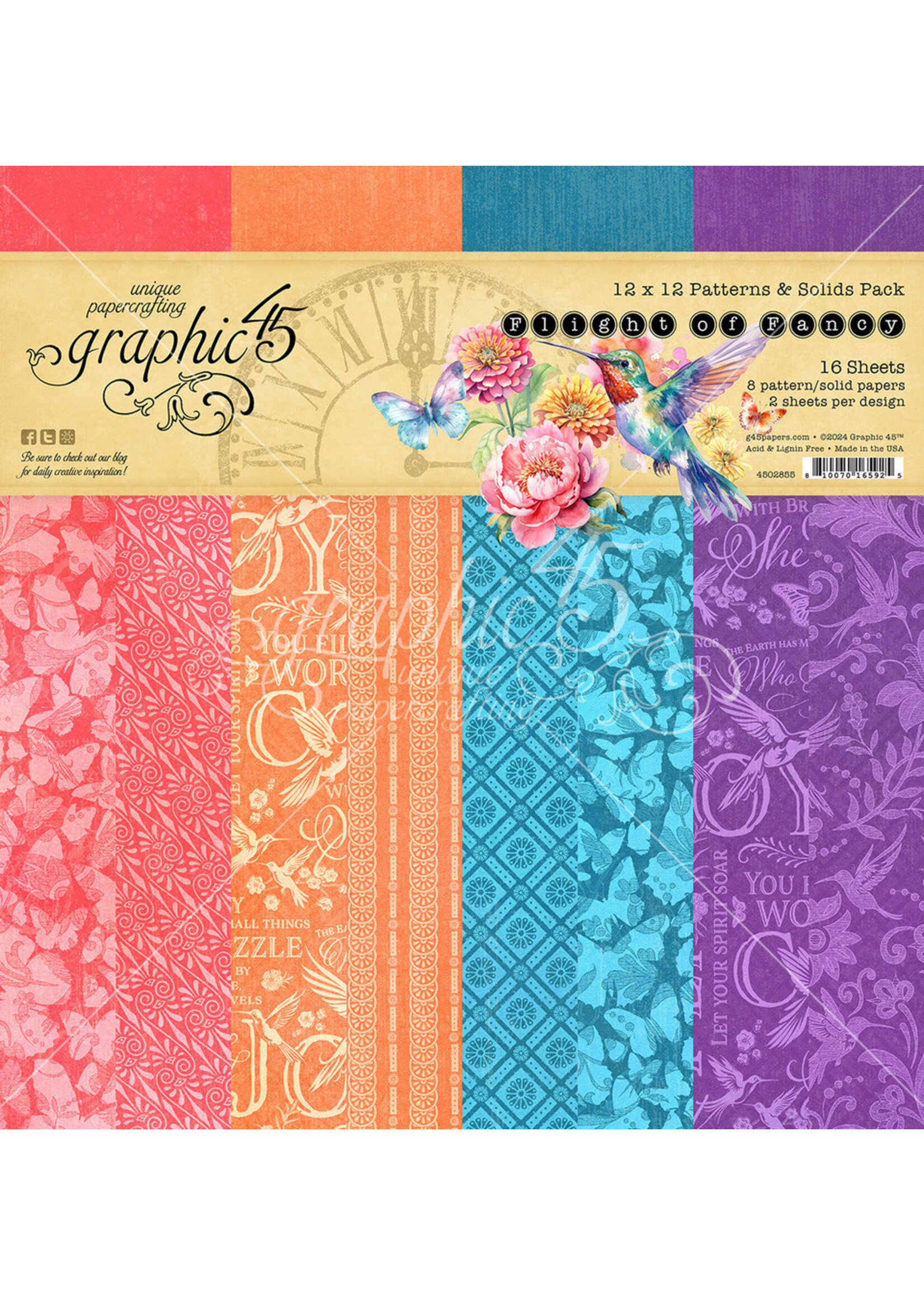 Graphic 45 12x12 Patterns and Solids Pack, Flight of Fancy