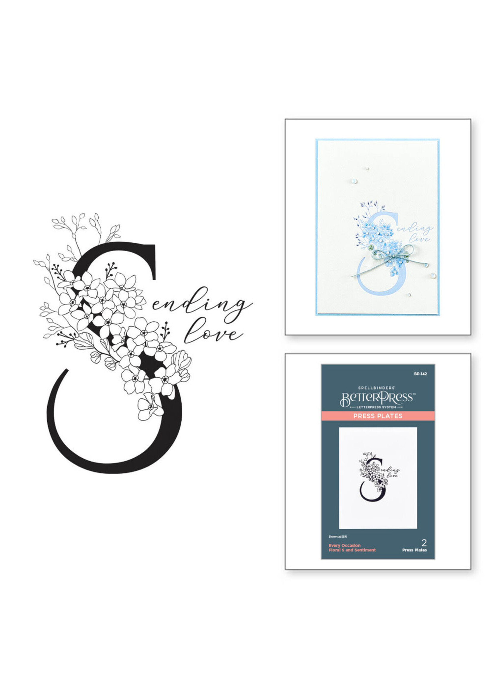 Spellbinders BetterPress,  A Floral S and Sentiment Press Plate