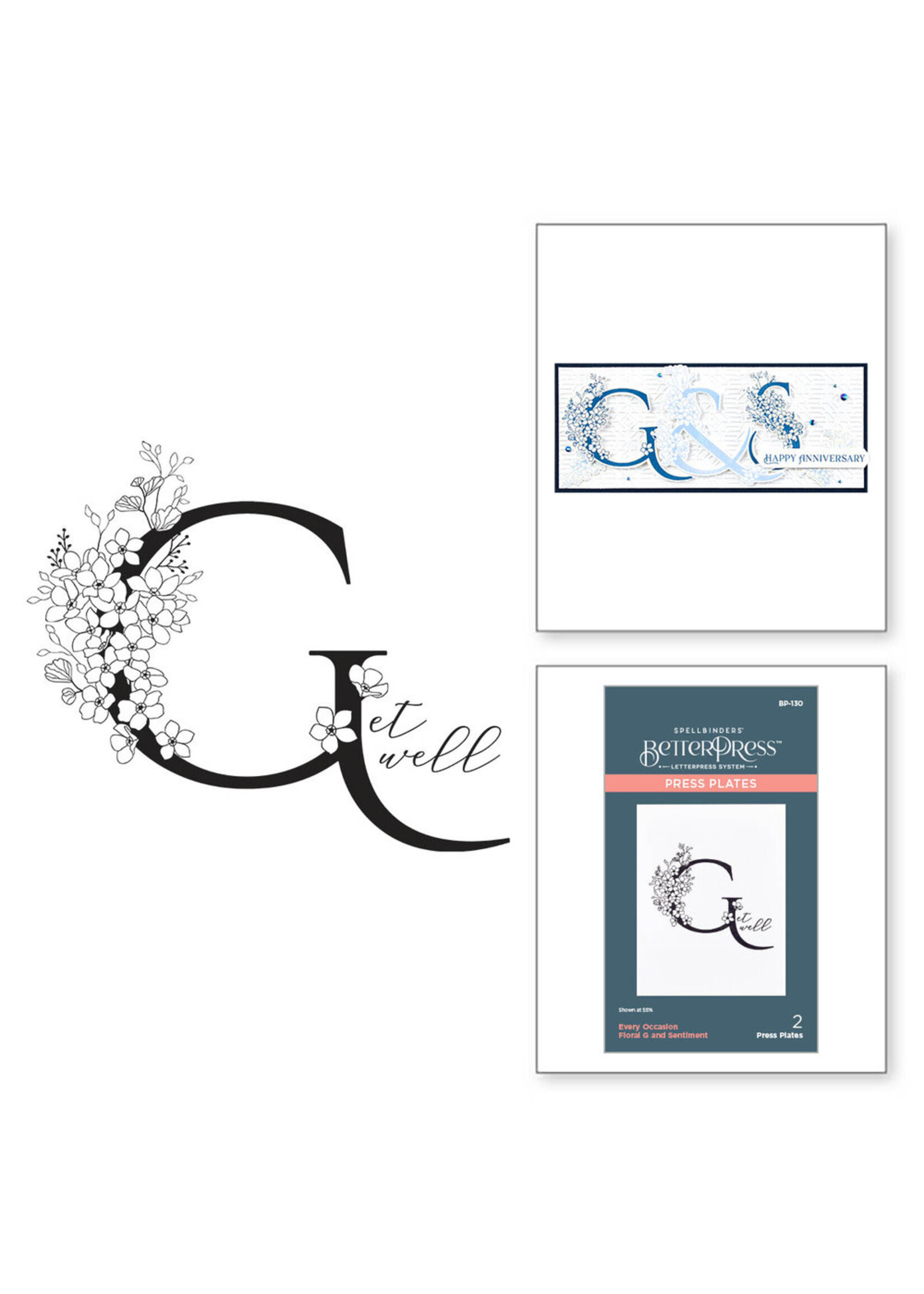 Spellbinders BetterPress, Floral G and Sentiment Press Plate