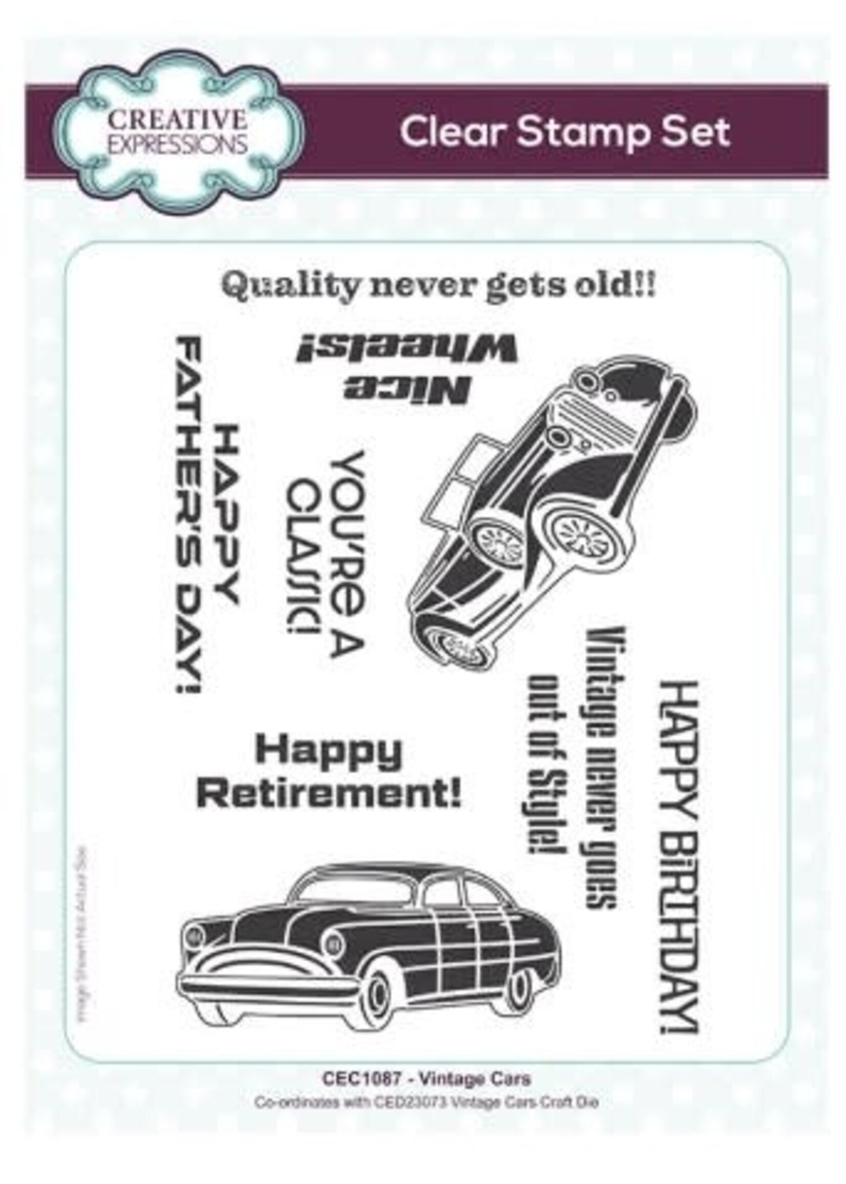 Creative Expressions Stamp, Vintage Cars 6 x 8
