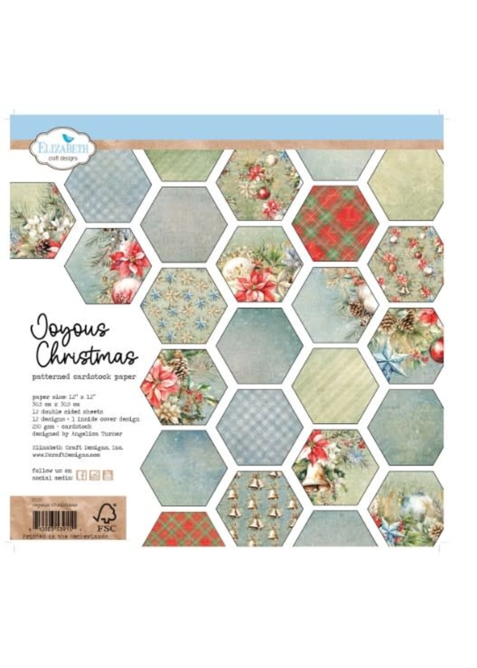 Elizabeth Craft Design 12x12 Paper Pad, Joyous Christmas