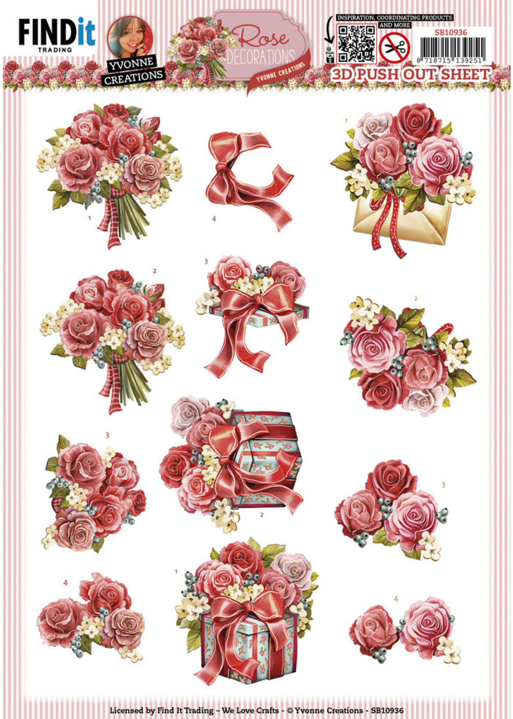 Yvonne Creations 3D Push Out Sheet, Rose Bouquet