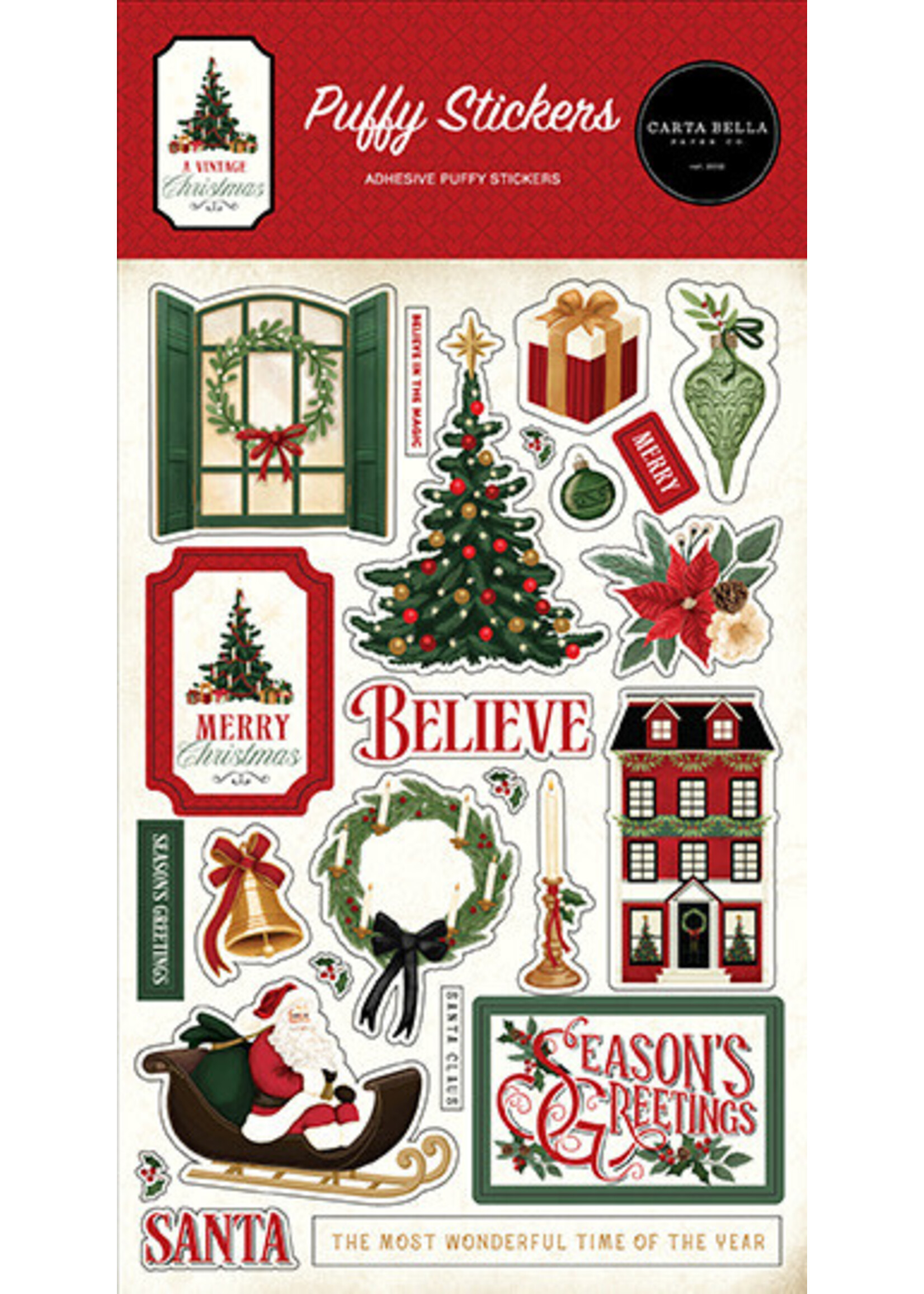 Carta Bella Puffy Stickers, A Vintage Christmas
