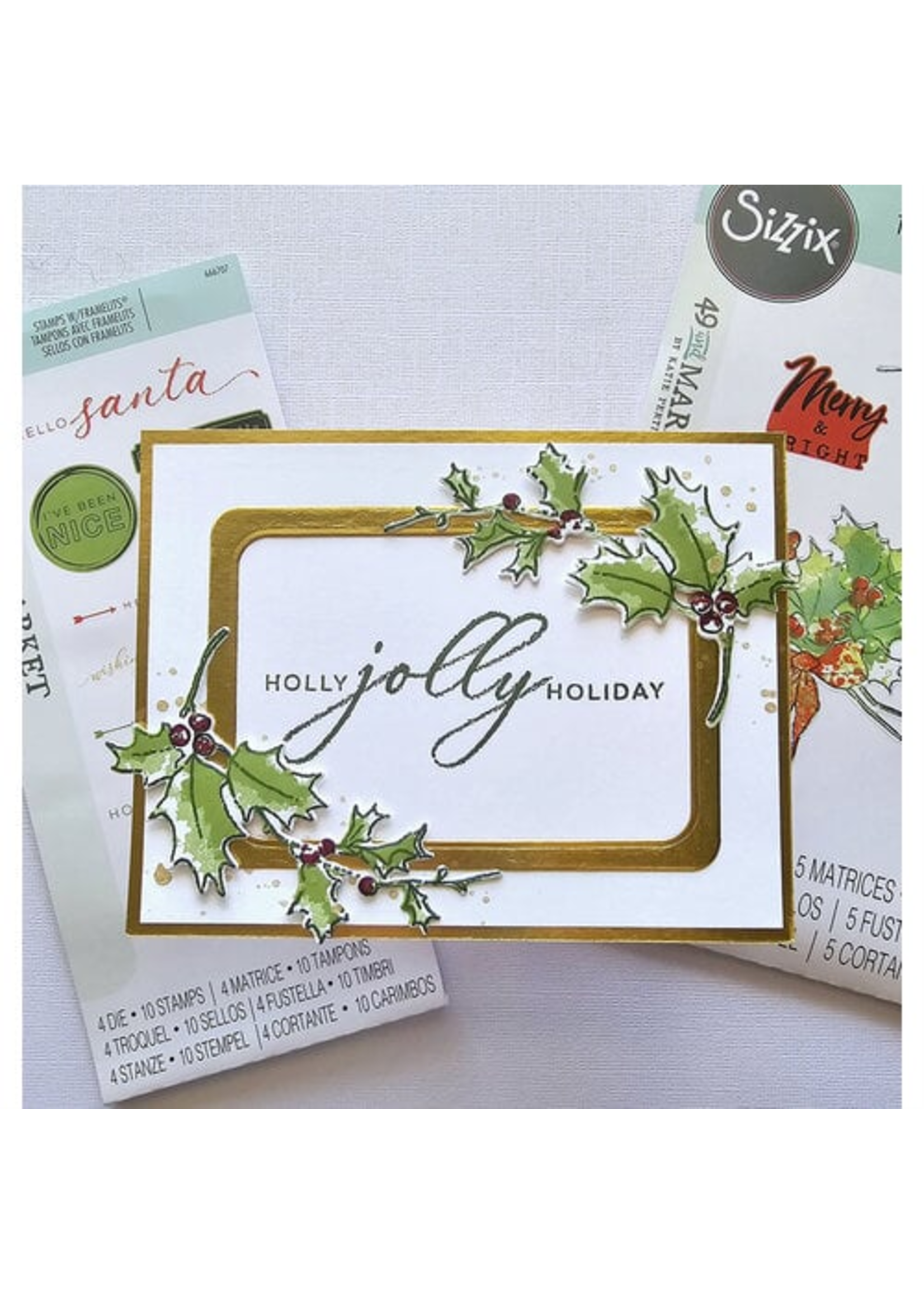 Sizzix 49 & Market Stamps w/Framelits, Pencil Line Holly