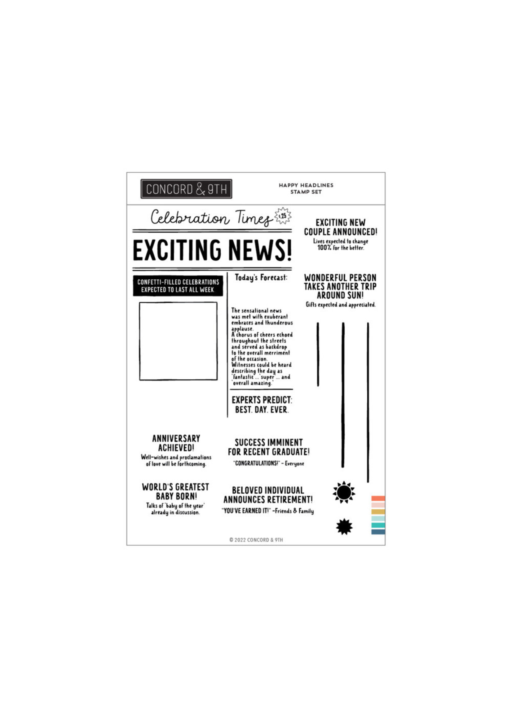 Concord & 9th Stamp/Die Bundle, Happy Headlines