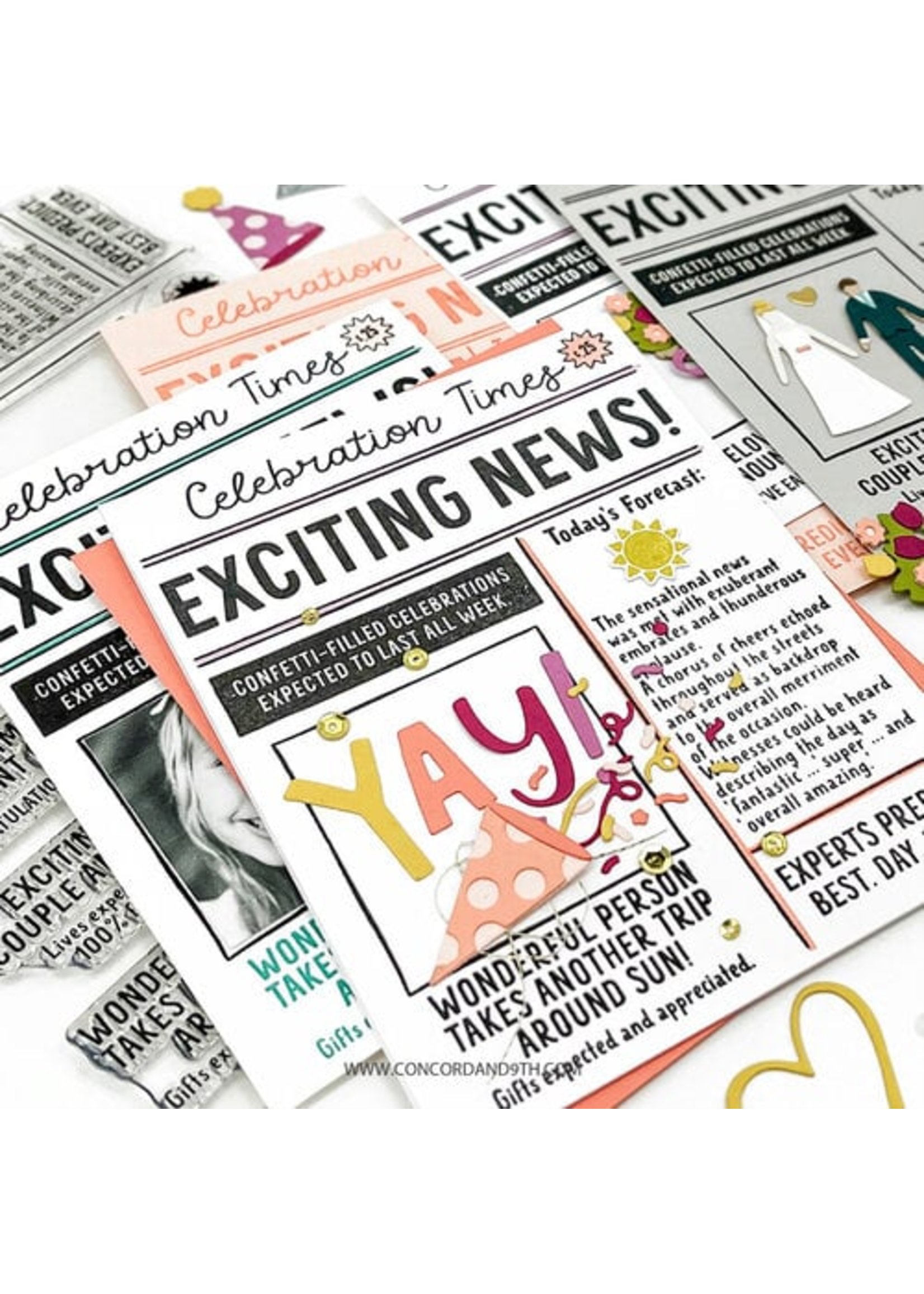 Concord & 9th Stamp/Die Bundle, Happy Headlines