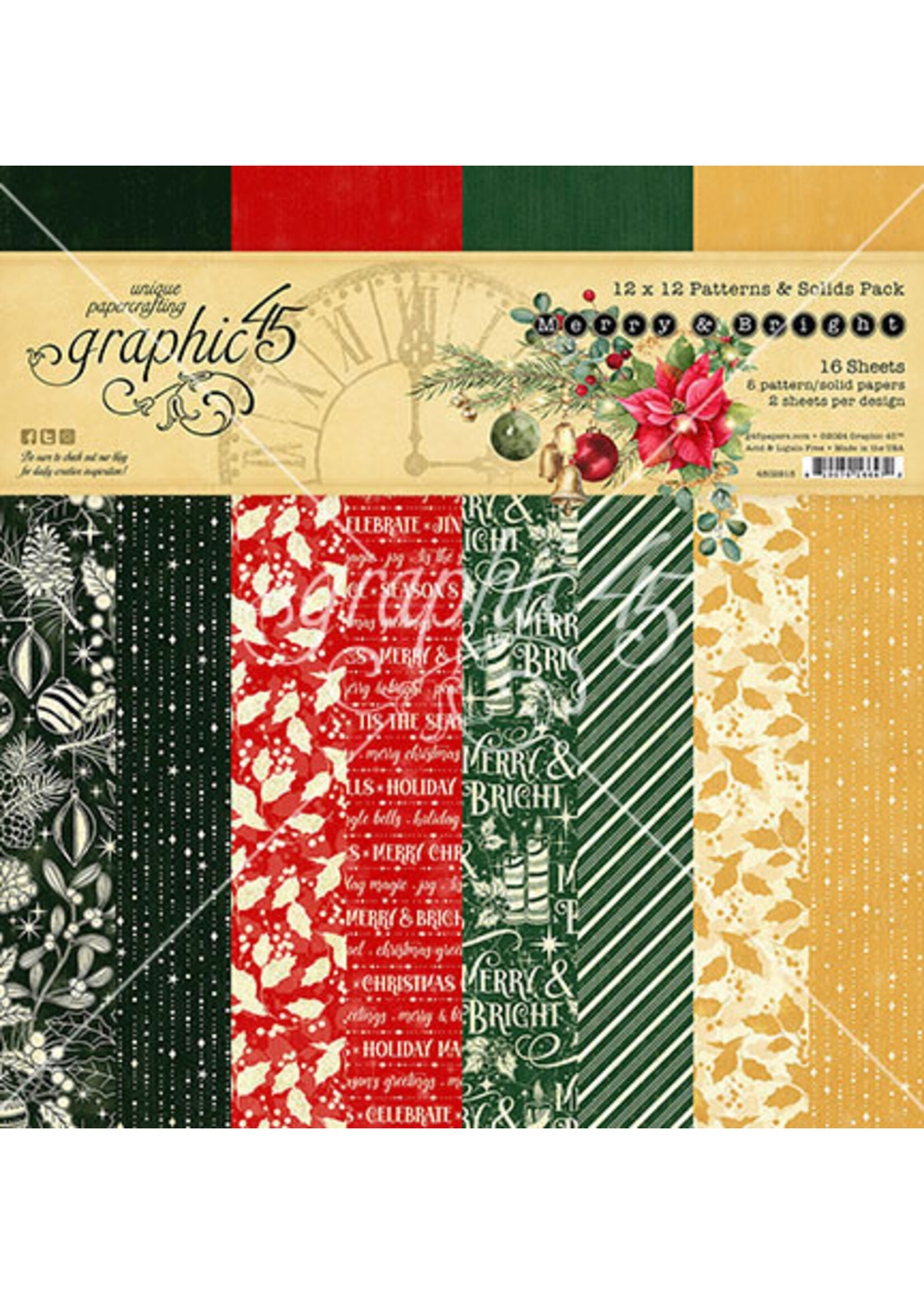 Graphic 45 12x12 Patterns & Solids Pack, Merry & Bright