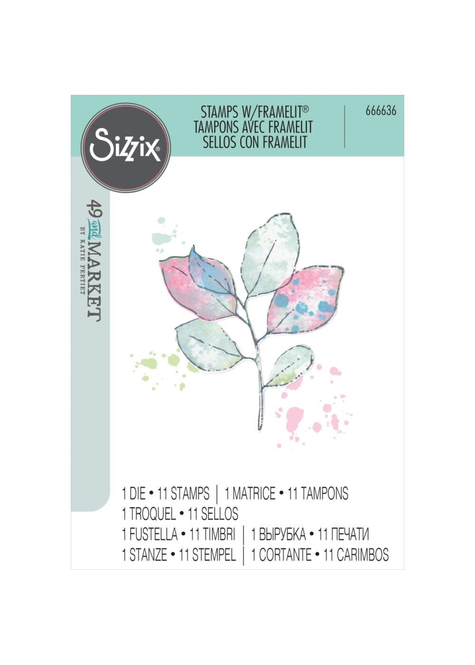 Sizzix 49 and Market Stamps w/Framelit, Painted Pencil Leaves