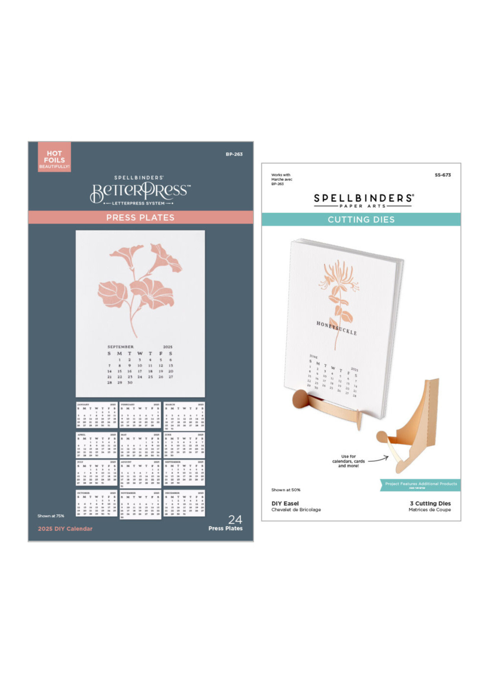 Spellbinders BetterPress Plate & Die Bundle, 2025 DIY Calendar and Easel