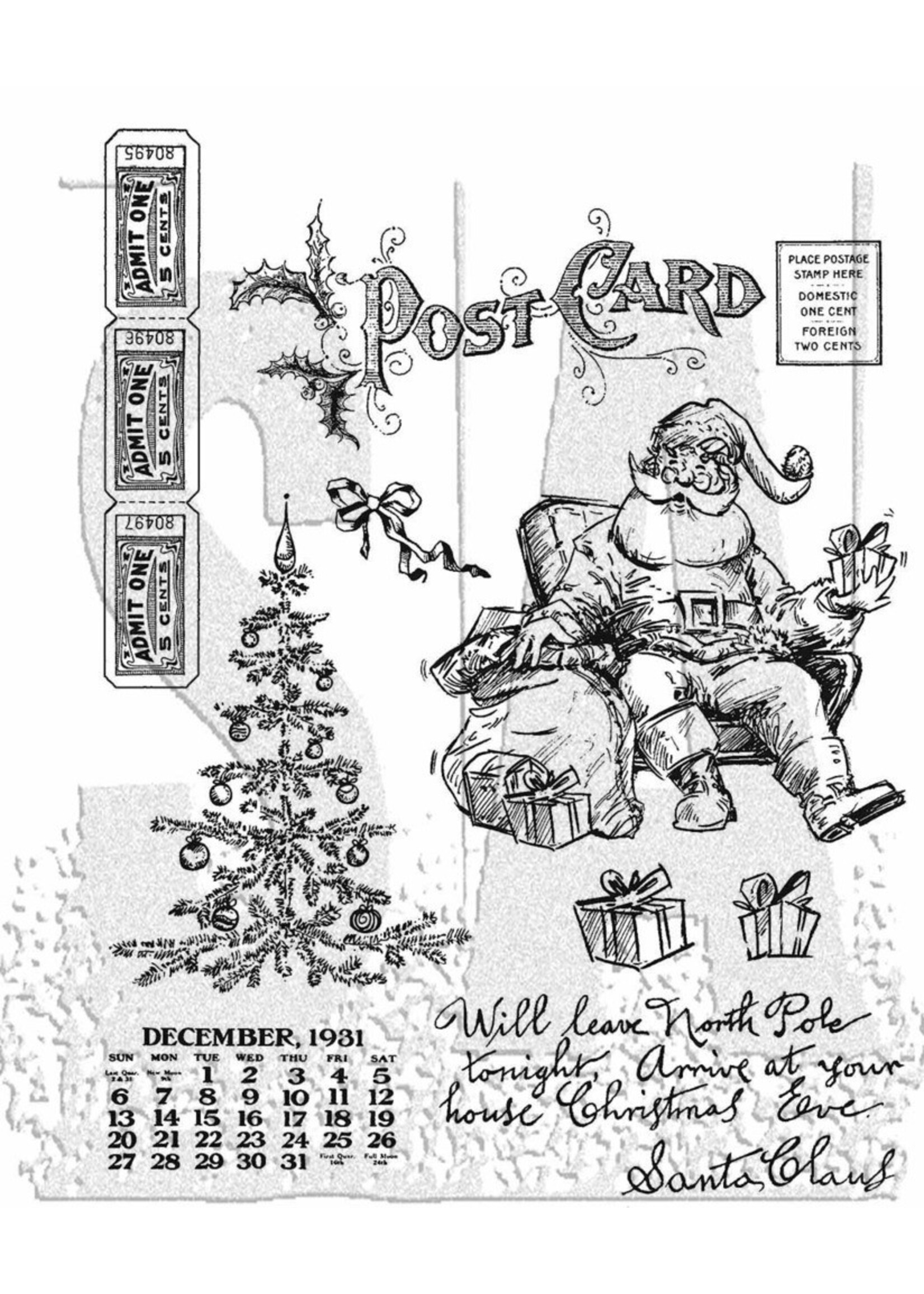 Stampers Anonymous Tim Holtz Cling Stamp, Santa Visit