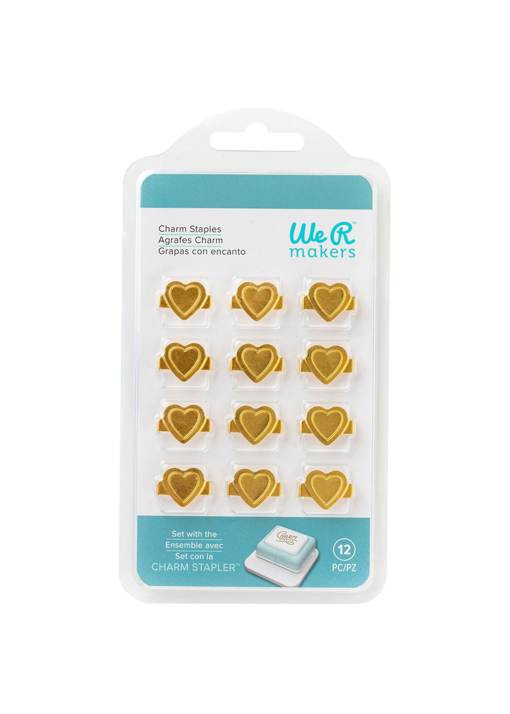 We R Makers Charm Staples, Metal Heart - Gold