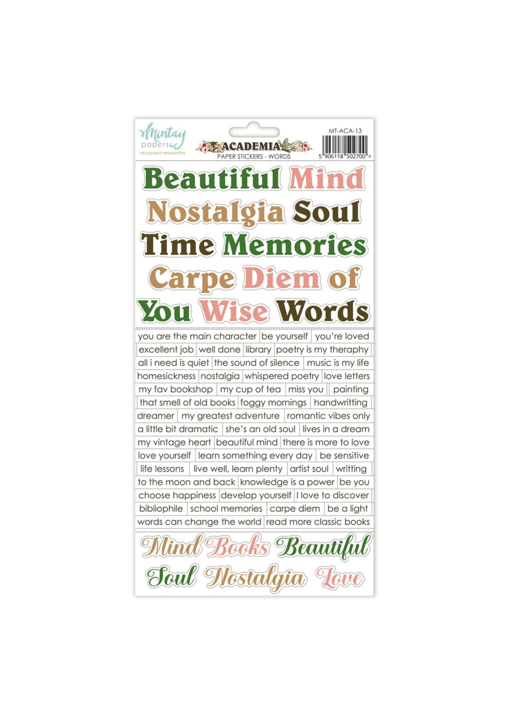 Mintay 6x12 Paper Stickers, Academia - Words