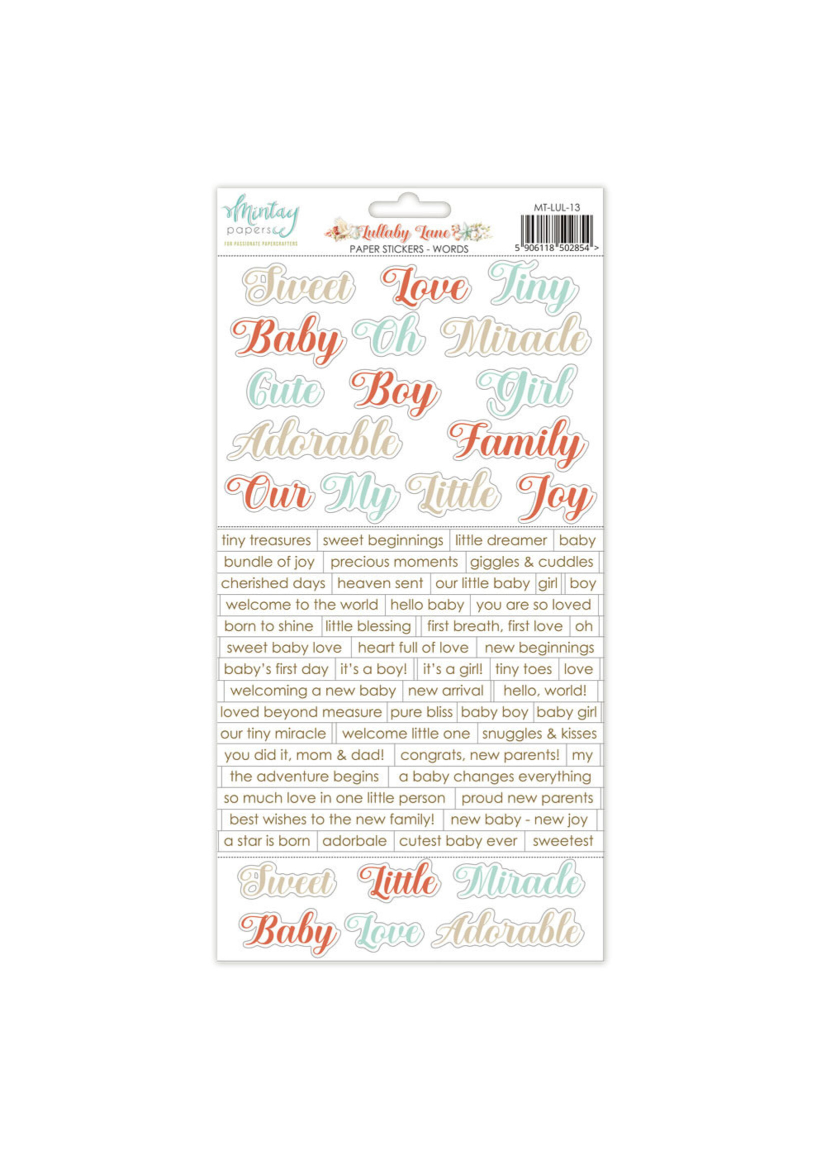 Mintay 12x6 Paper Stickers, Lullaby Lane - Words