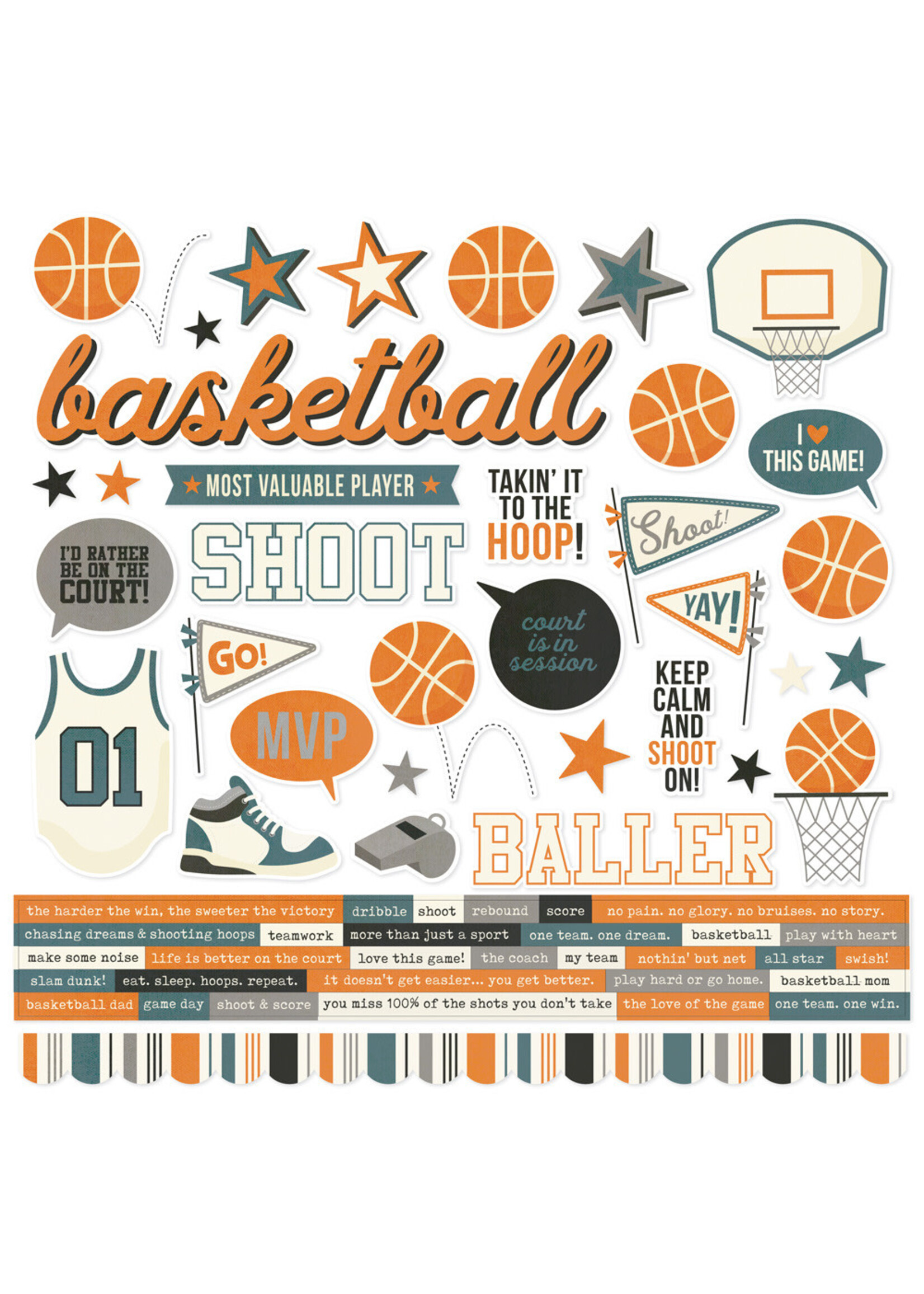 Simple Stories 12x12 Cardstock Stickers, Basketball