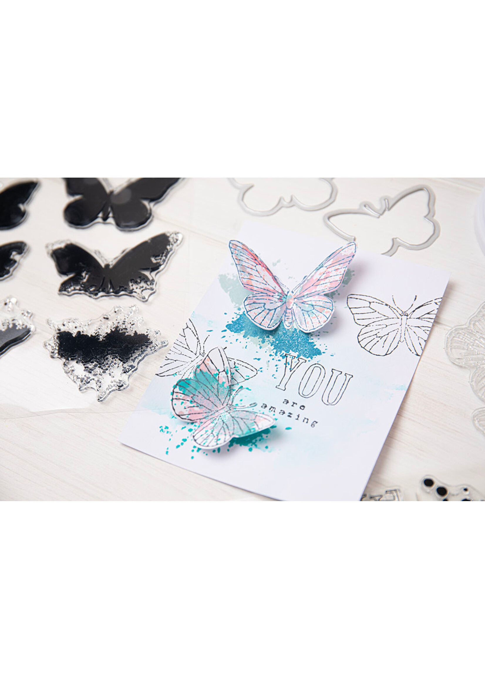 Sizzix 49 and Market Stamps w/Framelits, Painted Pencil Butterflies