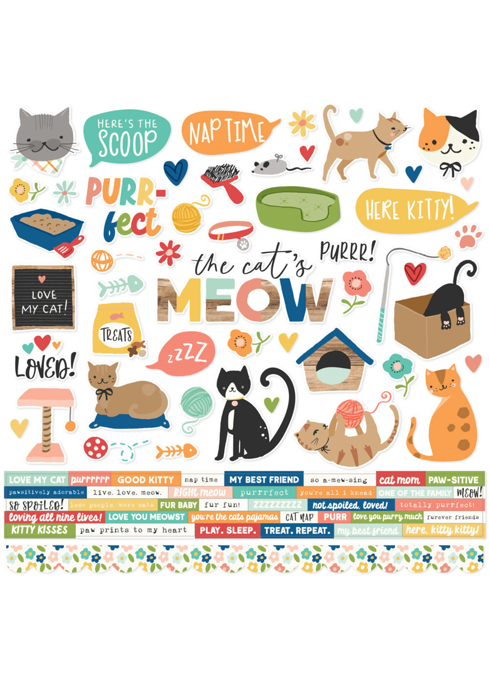 Simple Stories 12x12 Cardstock Sticker Sheet, Fur Baby Cat