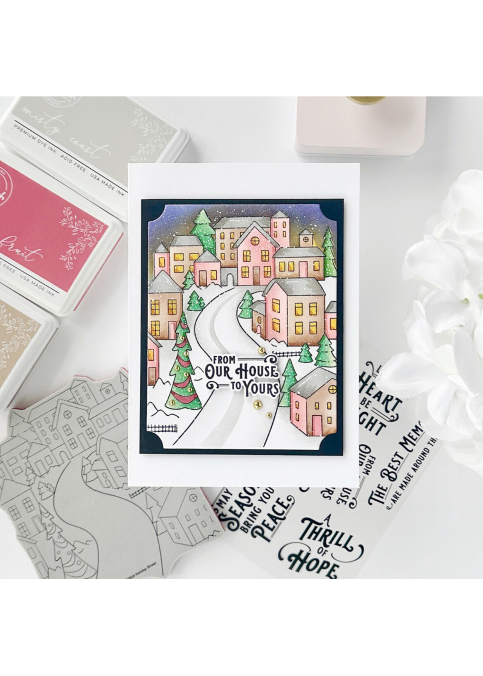 Pink Fresh Studio PFS Stamp/Stencil/Press Plate Bundle, Holiday Street