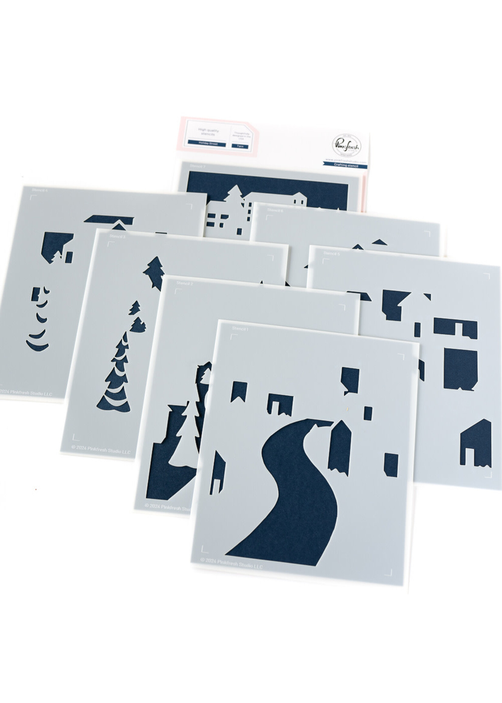 Pink Fresh Studio PFS Stamp/Stencil/Press Plate Bundle, Holiday Street