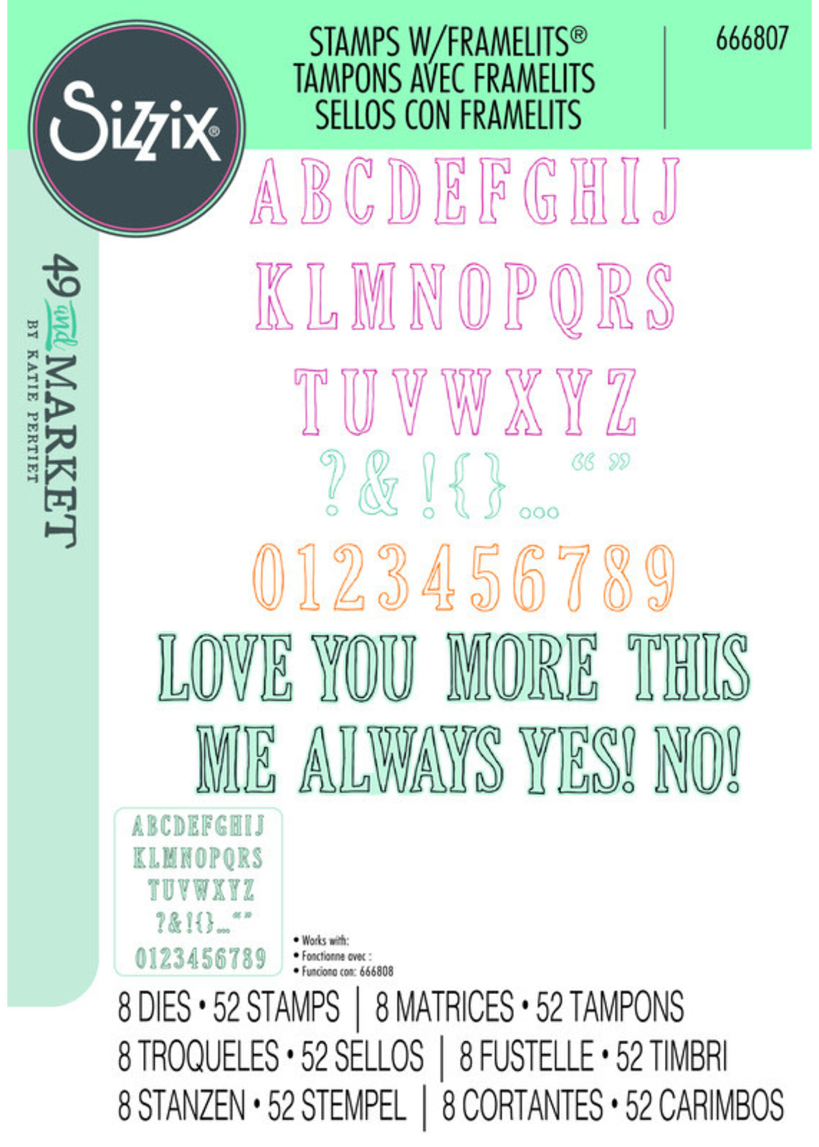 Sizzix 49 and Market Stamp w/Framelits, Fine Line Alpha 01