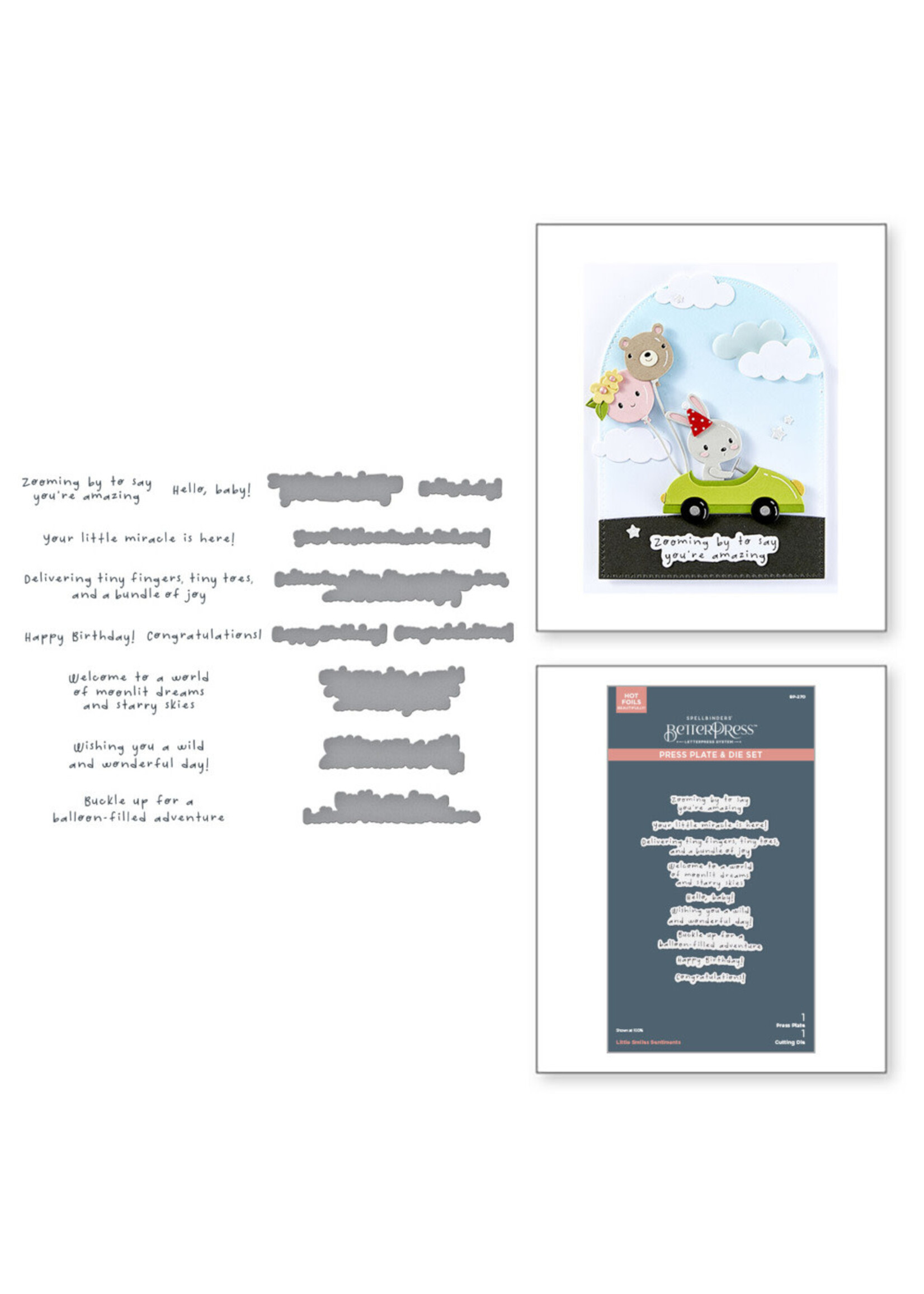 Spellbinders Betterpress Plate & Die Set, Little Smiles Sentiments