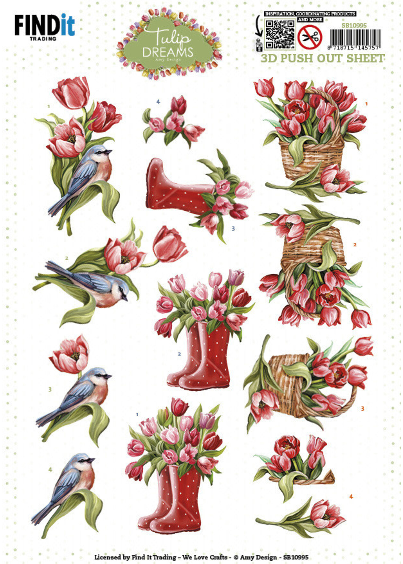Amy Design 3D Push OUt, Tulip Dreams - Red Tulips