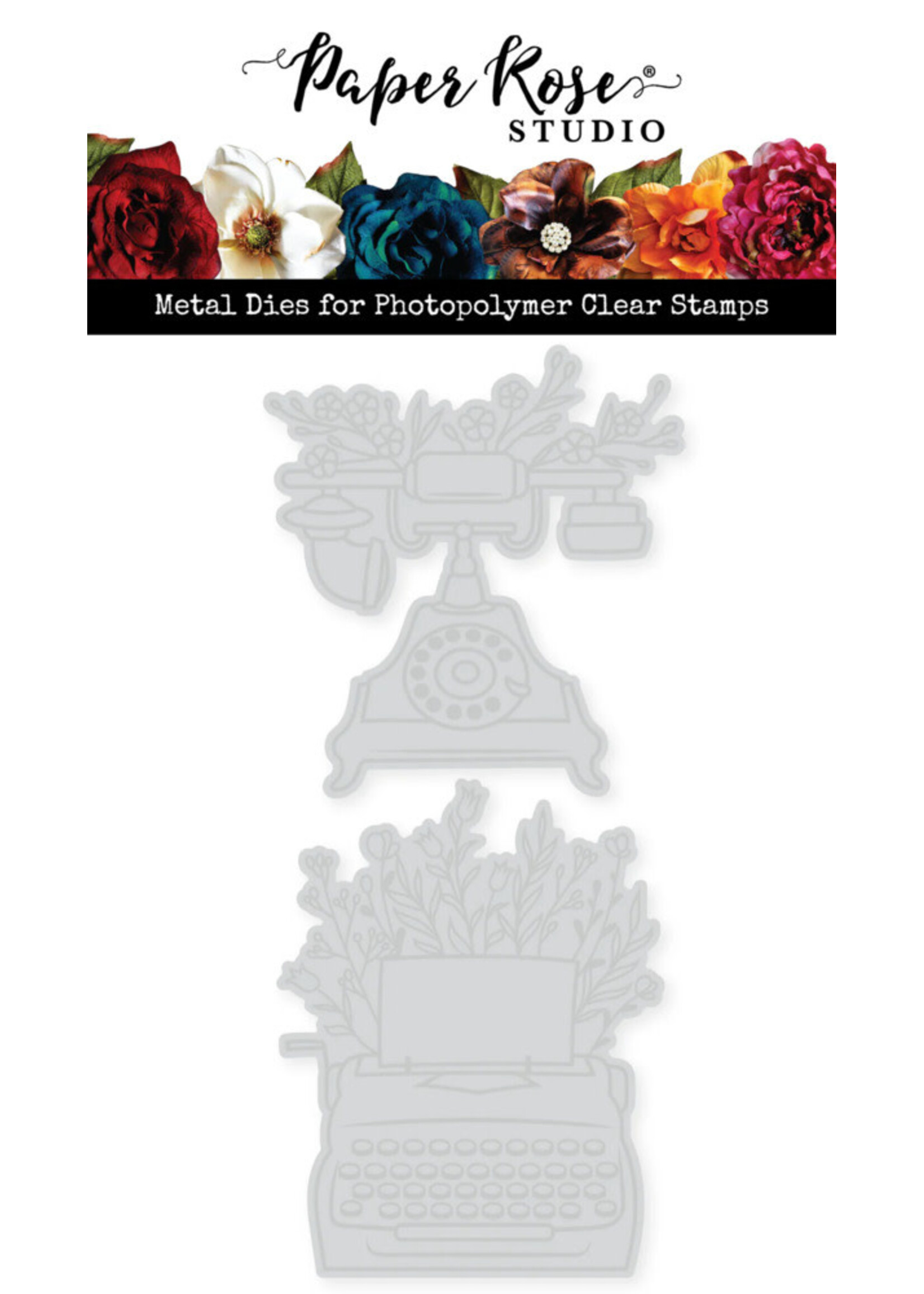 Paper Rose Bundle  Stamp & Die, Vintage Floral Phone & Typewriter