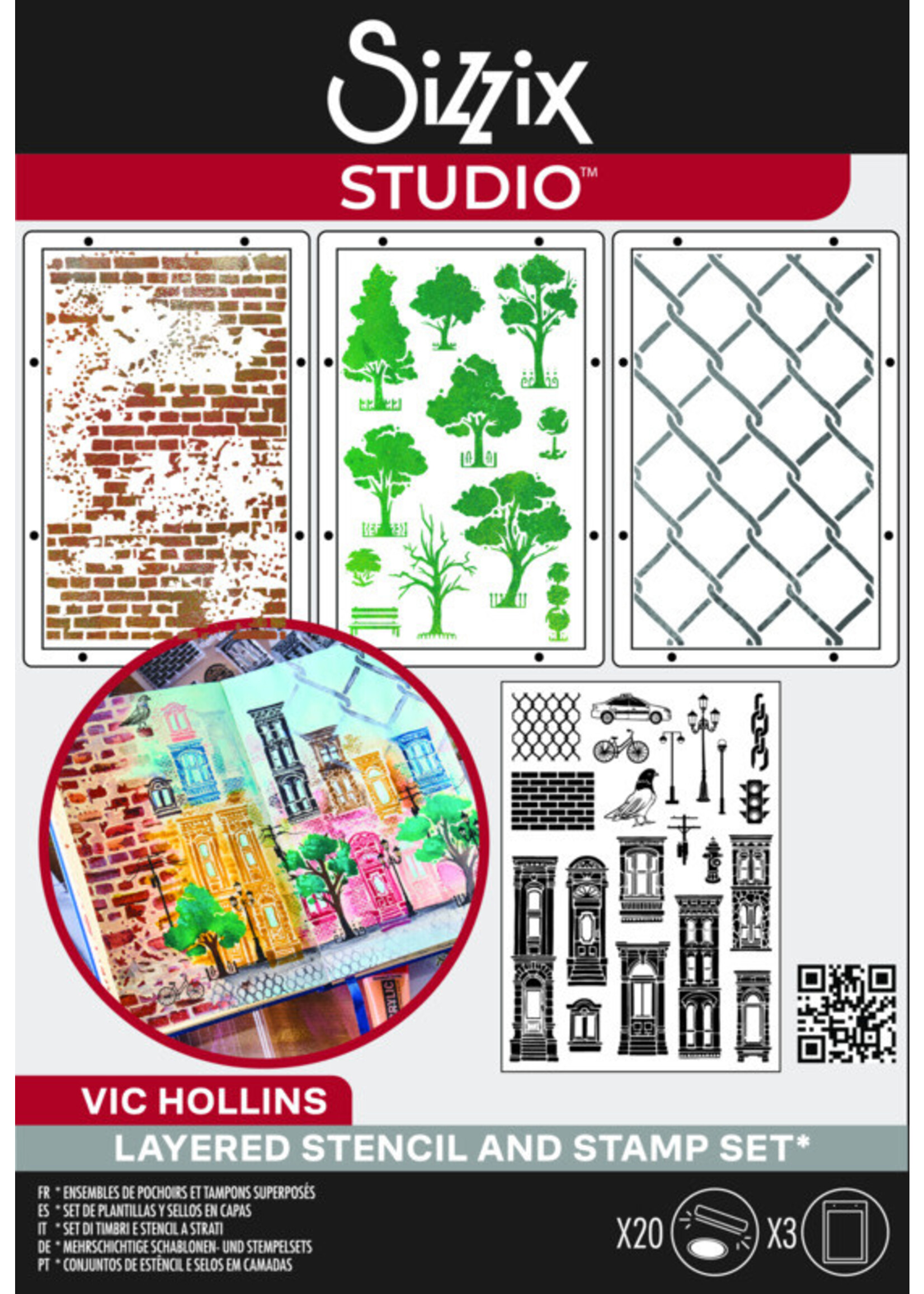 Sizzix Sizzix Studio Clear Stamps Set w/Layering Stencils, City Life
