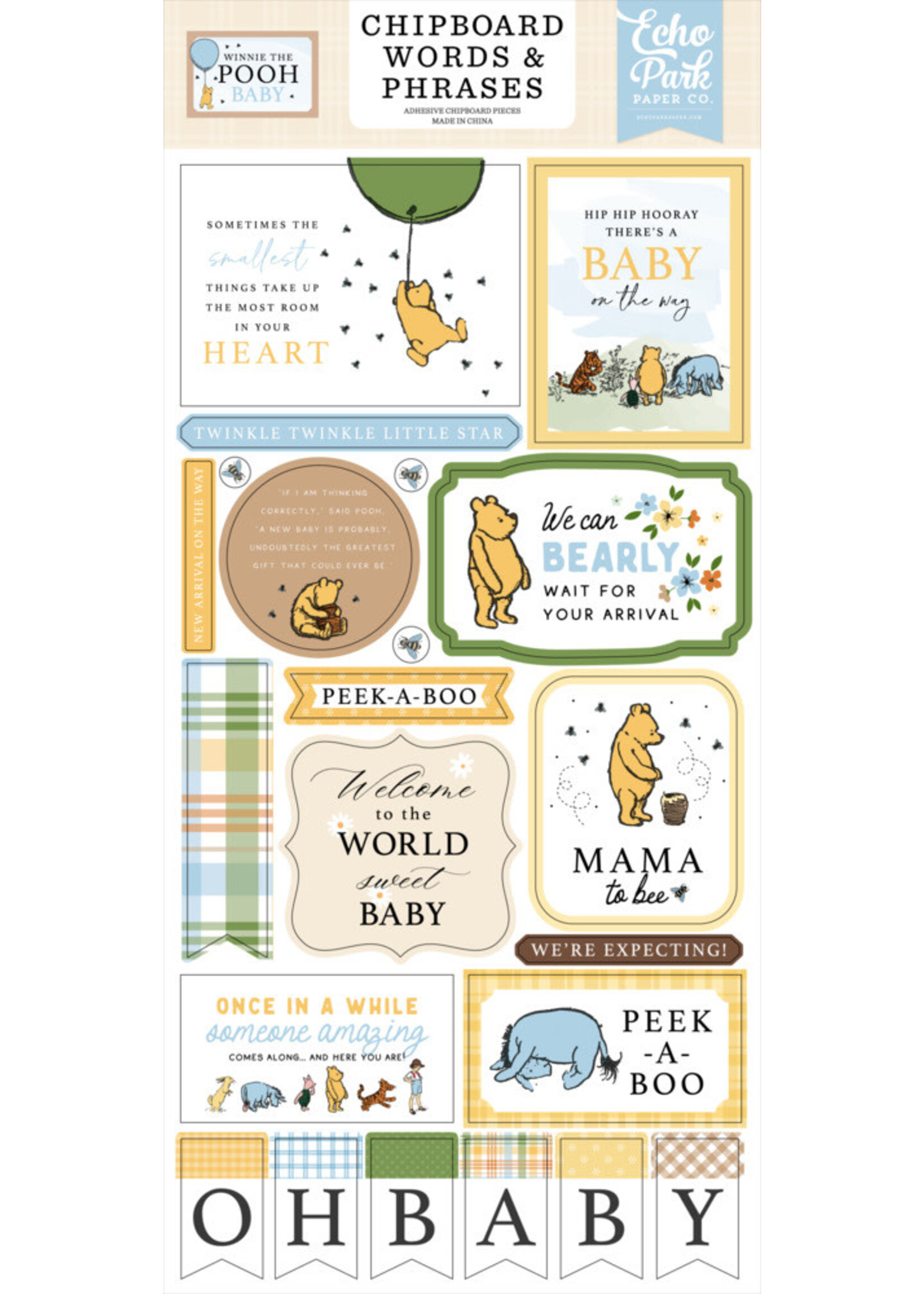 Echo Park Chipboard Words & Phrases, Winnie the Pooh Baby