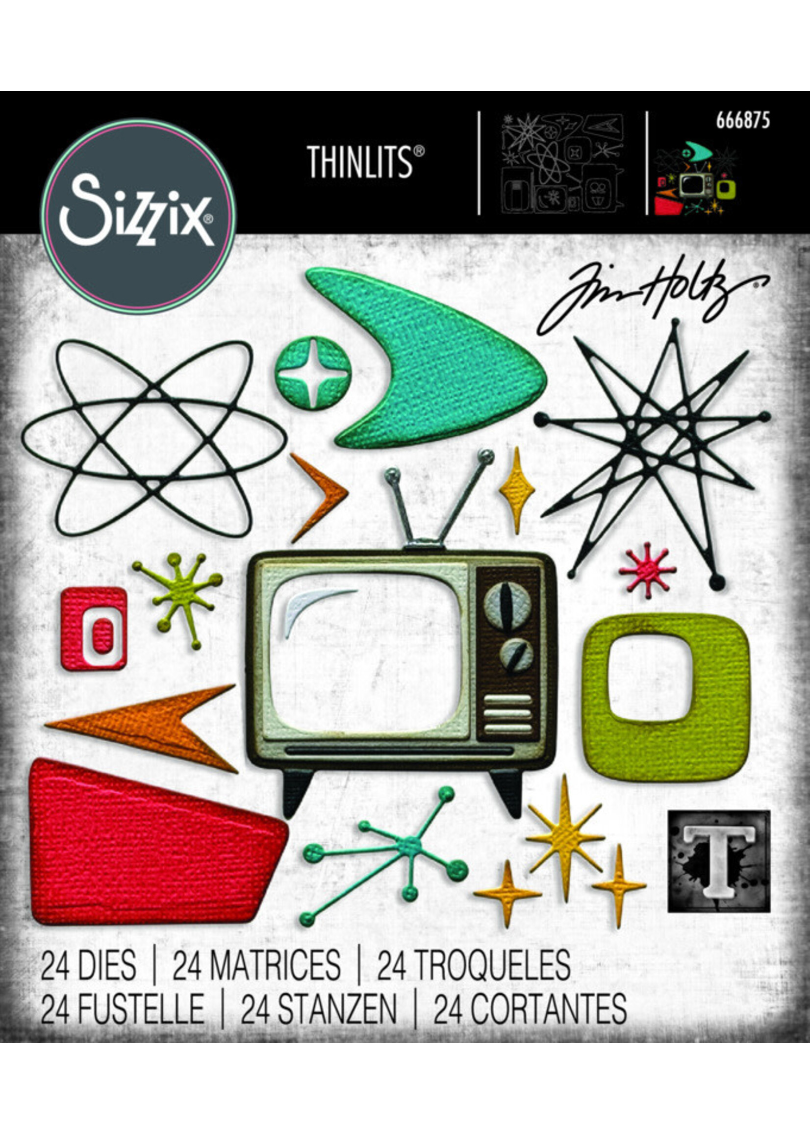 Sizzix Tim Holtz Thinlits Die Set, Vault Atomic Retrol
