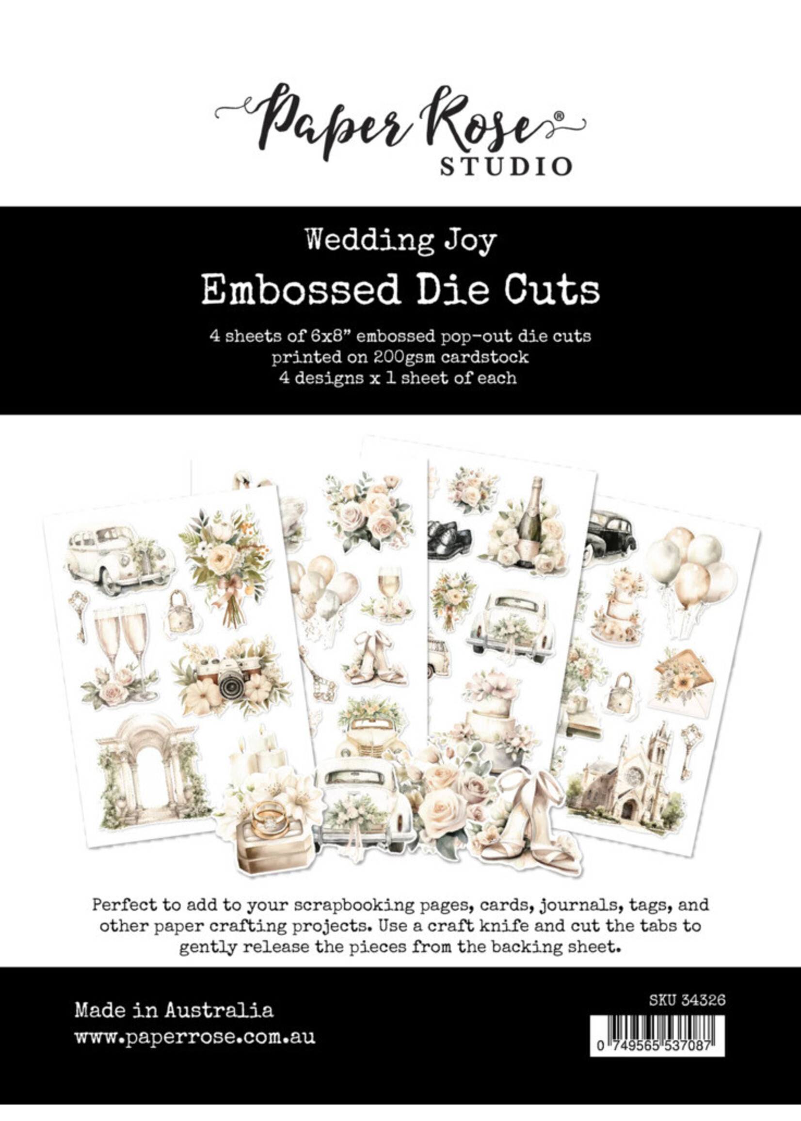 Paper Rose Embossed Die Cuts, Wedding Joy