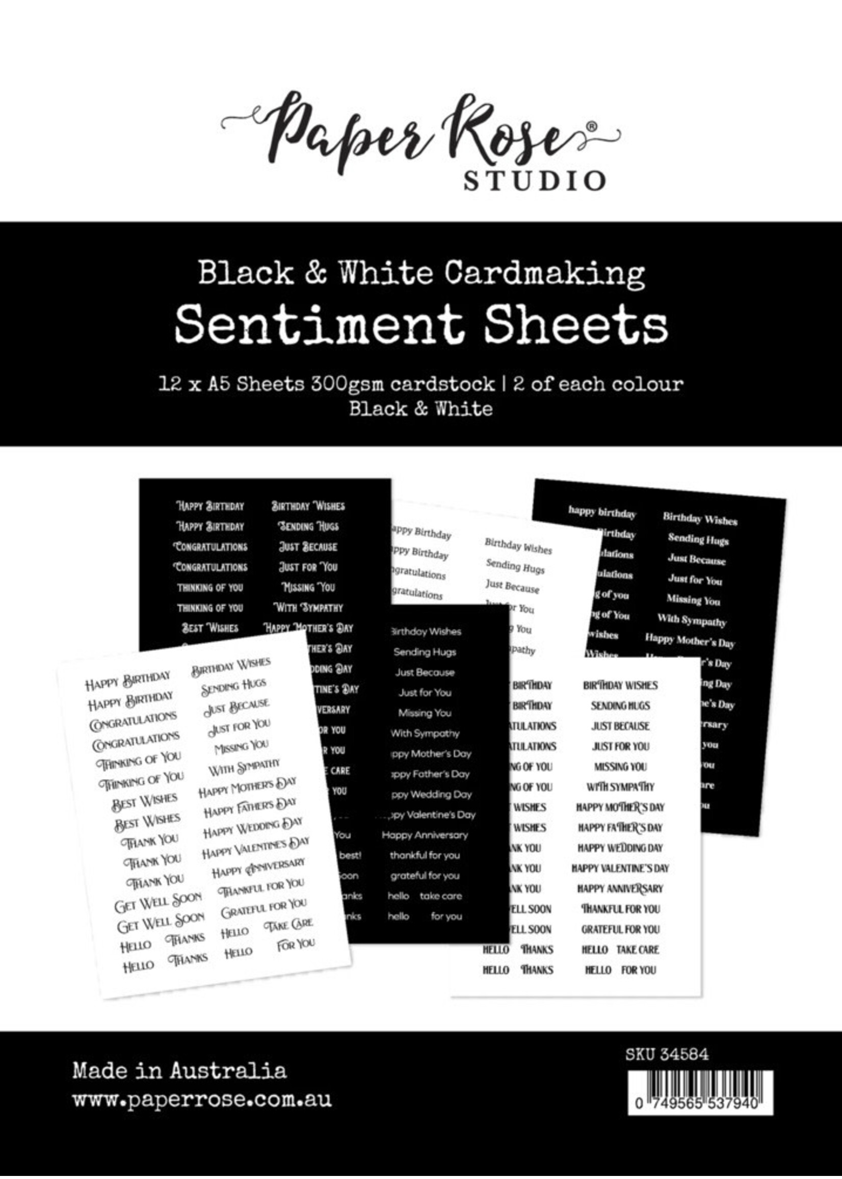Paper Rose 6x8 Sentiment Sheets, Black & White (12 pcs)