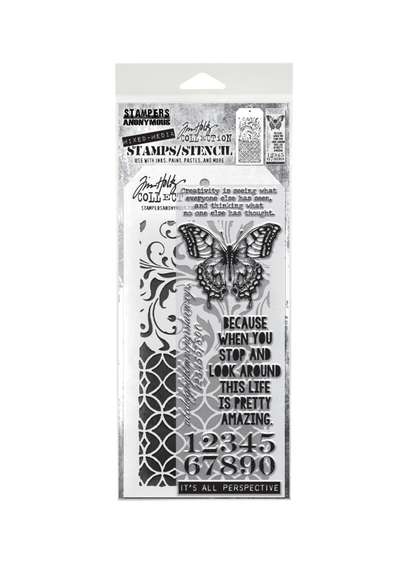 Stampers Anonymous Tim Holtz Mixed Media Stamp/Stencil, #15 Perspective/Flourish/Latticework