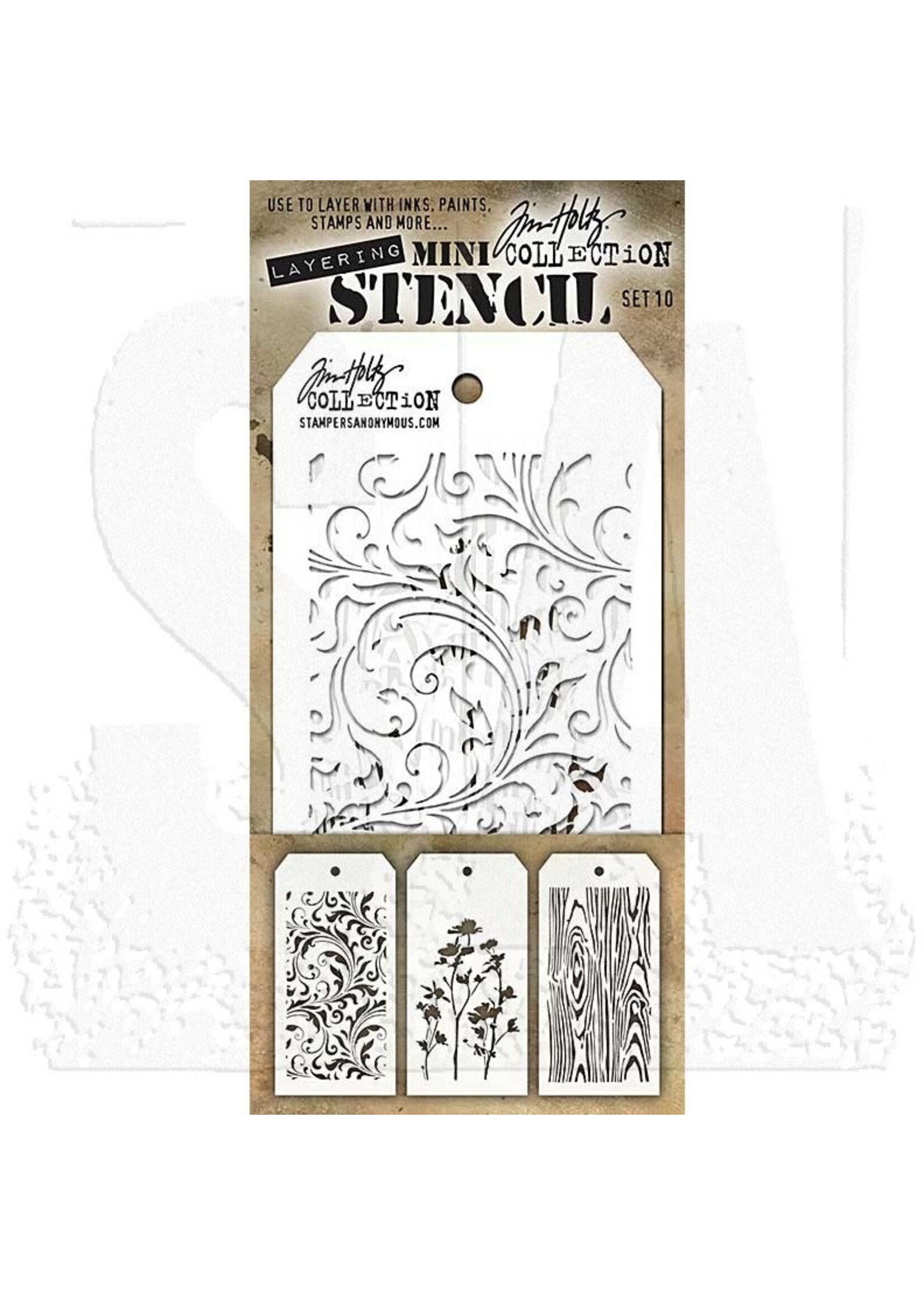 Stampers Anonymous Tim Holtz Layering Mini Stencil, Set 10 (3 piece)