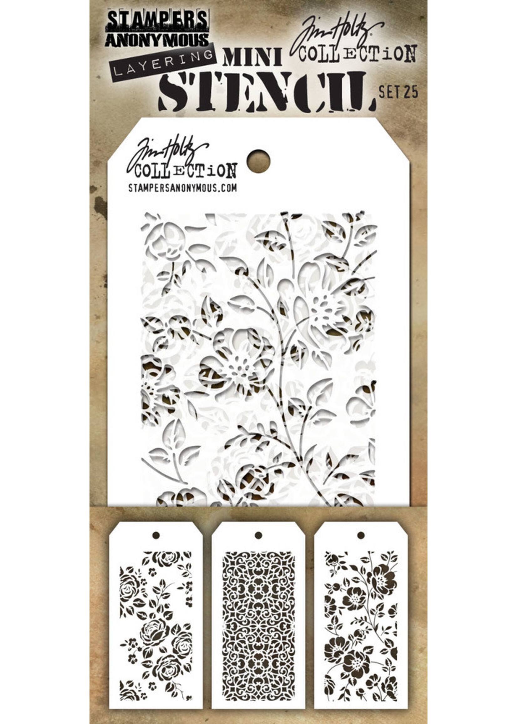 Stampers Anonymous Tim Holtz Layering Mini Stencils, Set 25 (3 piece)