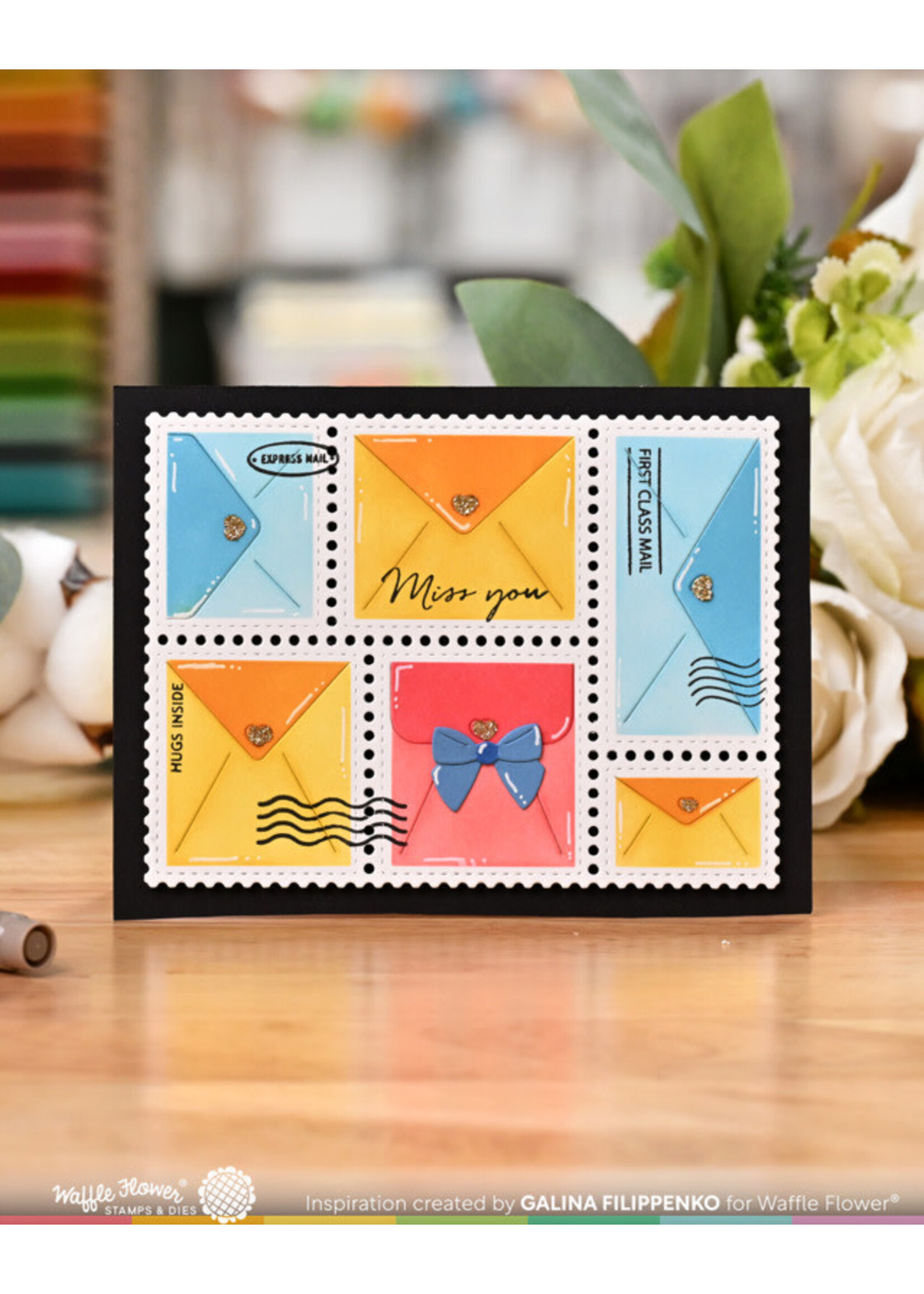 Waffle Flower Die, Postage Collage Envelope