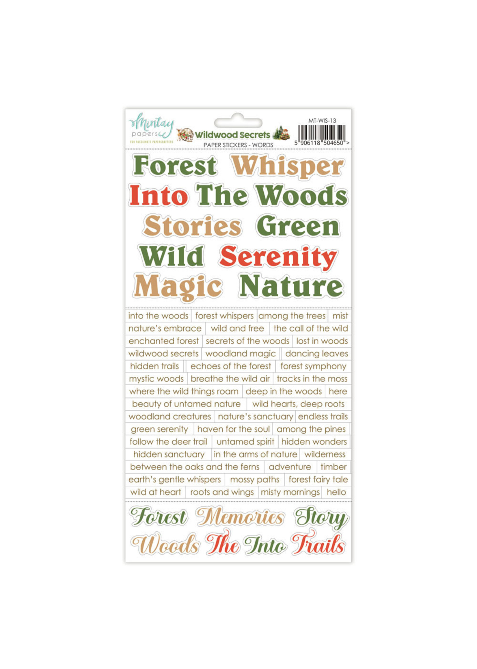 Mintay 6x12 Paper Stickers, Wildwood Secrets - Words
