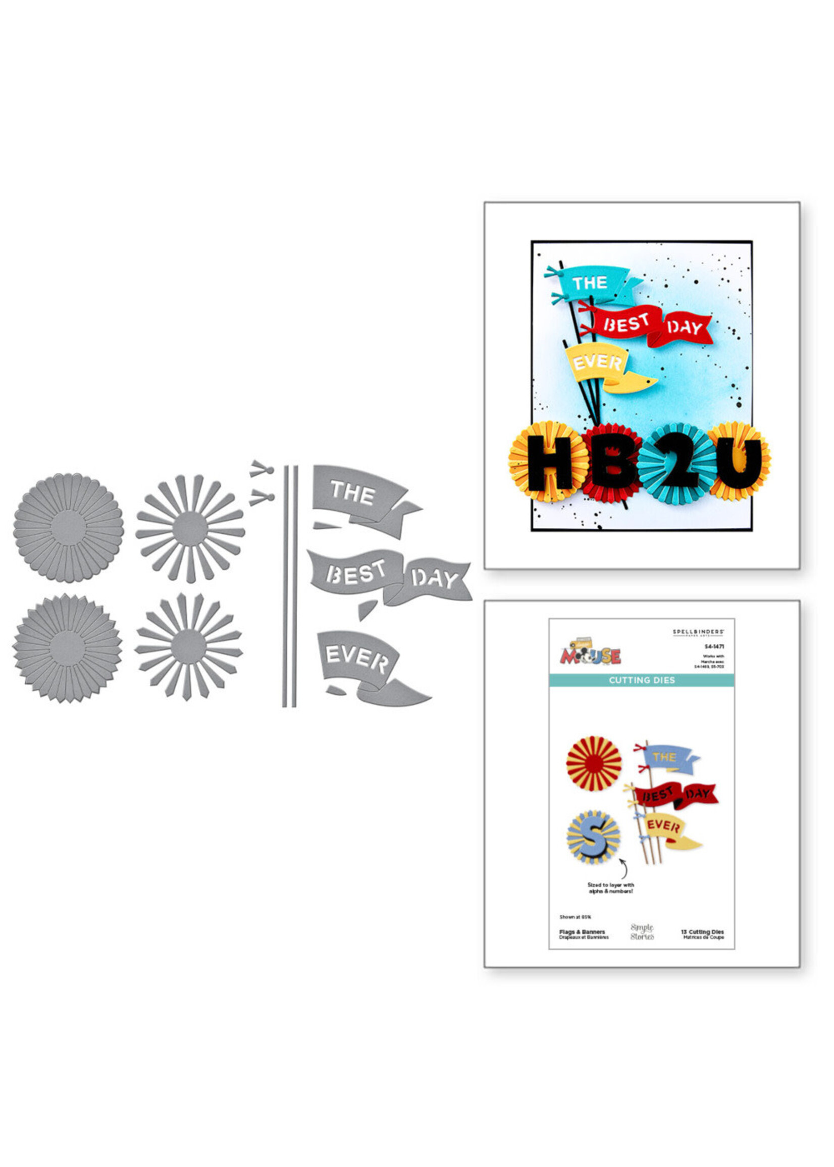 Spellbinders Die, Say Cheese Classic Mouse Collection - Flags & Banners