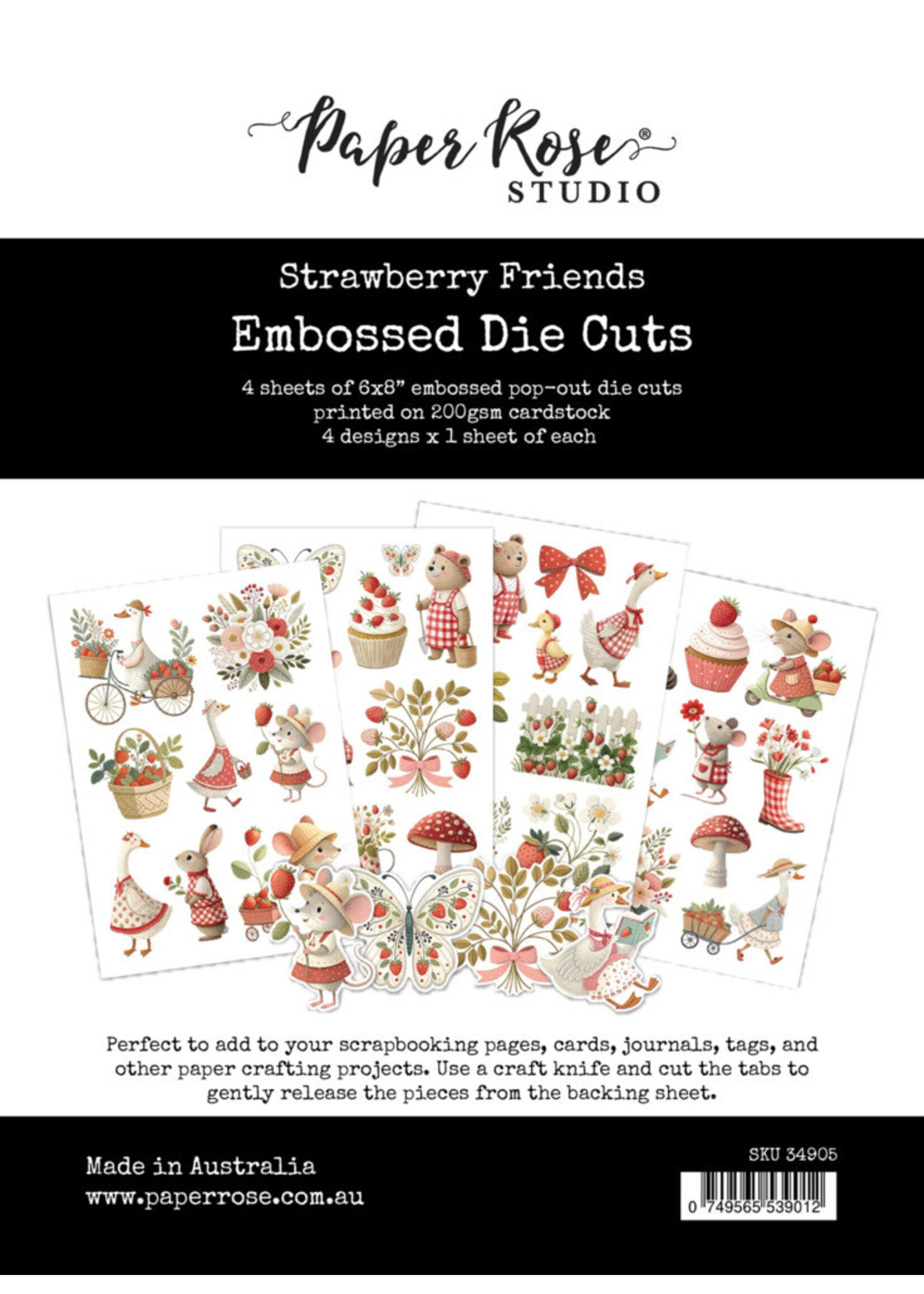 Paper Rose Embossed Die Cuts, Strawberry Friends
