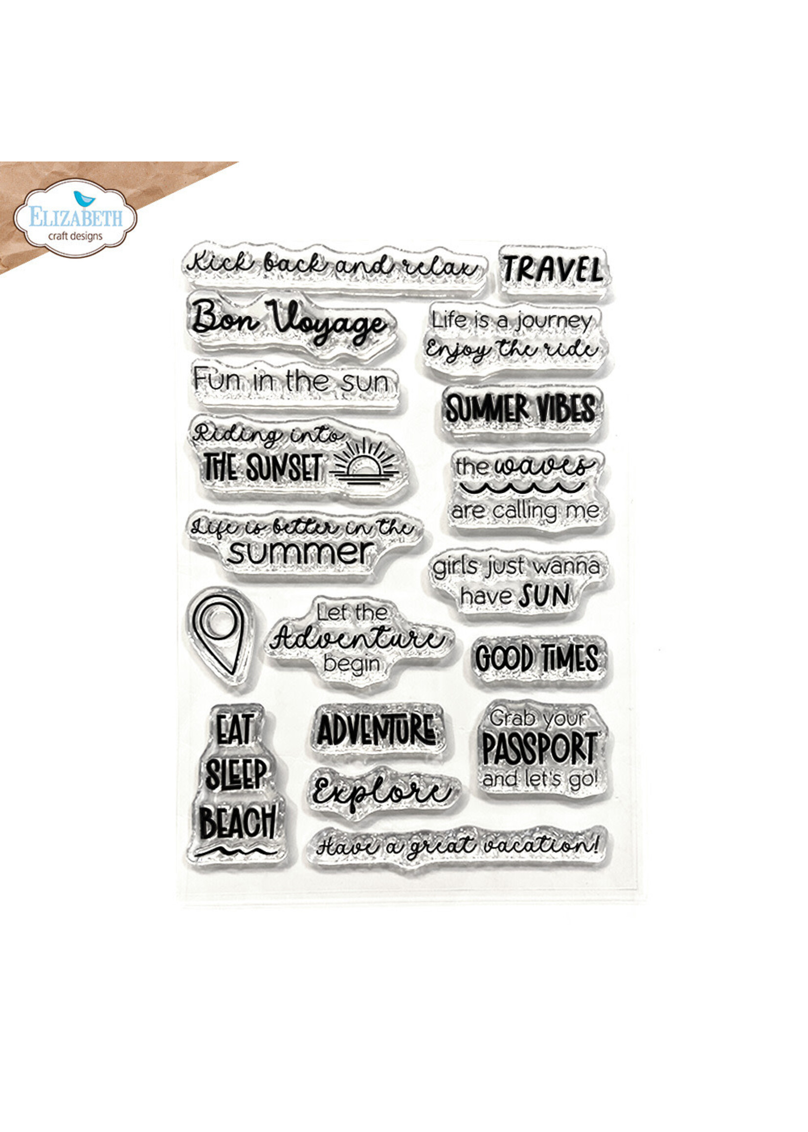 Elizabeth Craft Design ECD Stamp, Summer Travel Sentiments