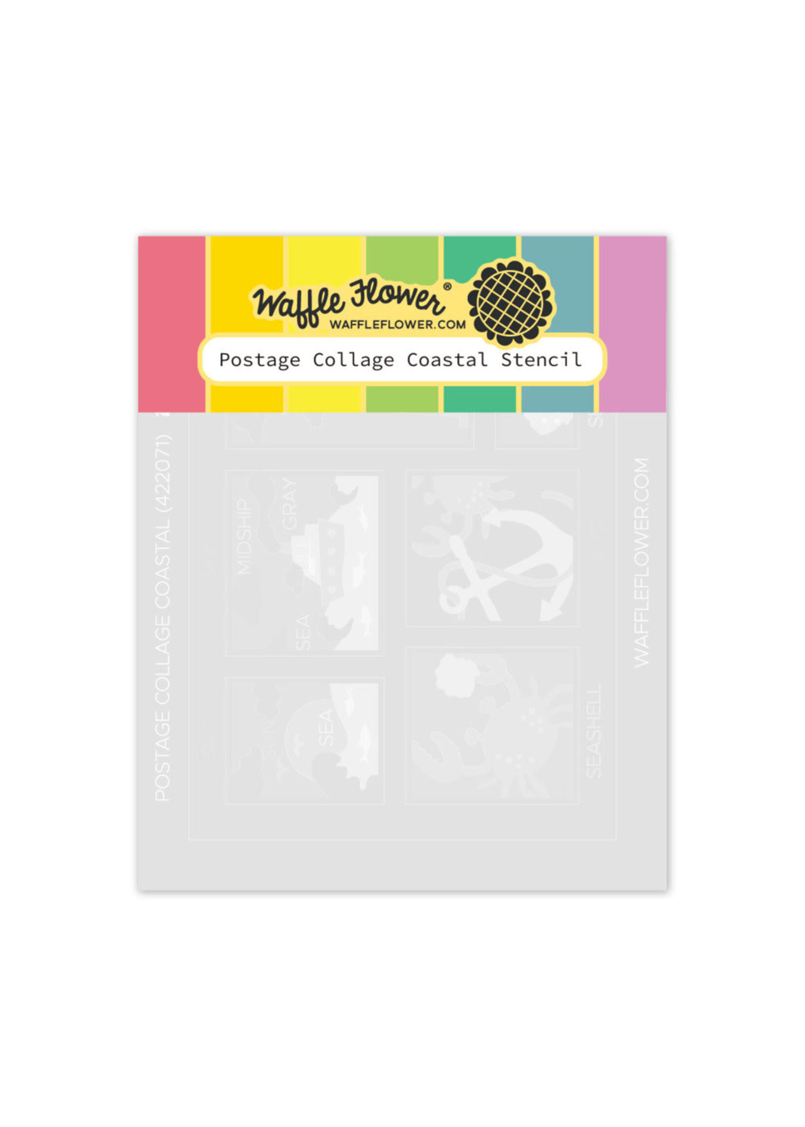 Waffle Flower Stencil, Postage Collage Coastal
