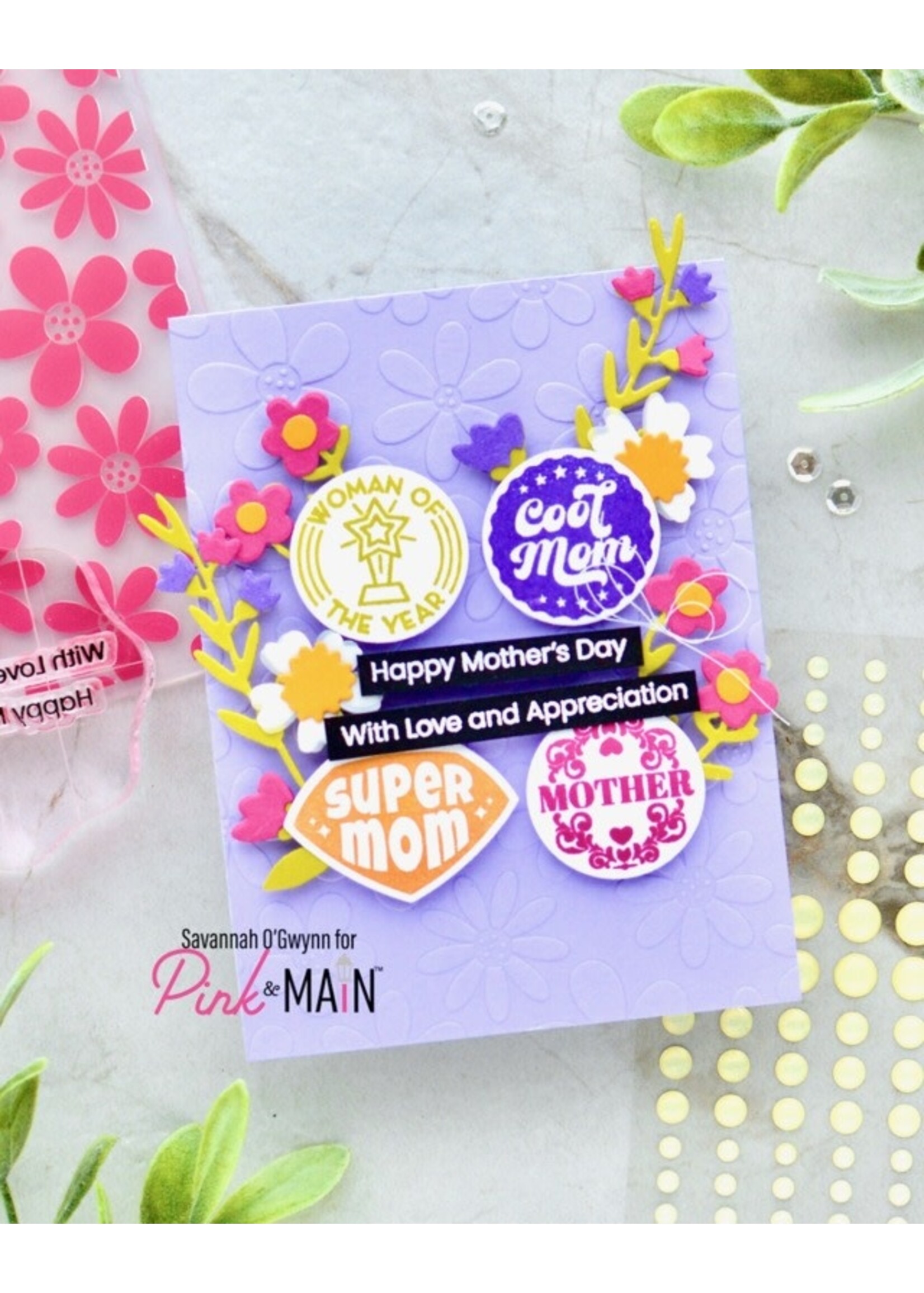 Pink & Main Embossing Folder 6x6, Pocket Full of Posies