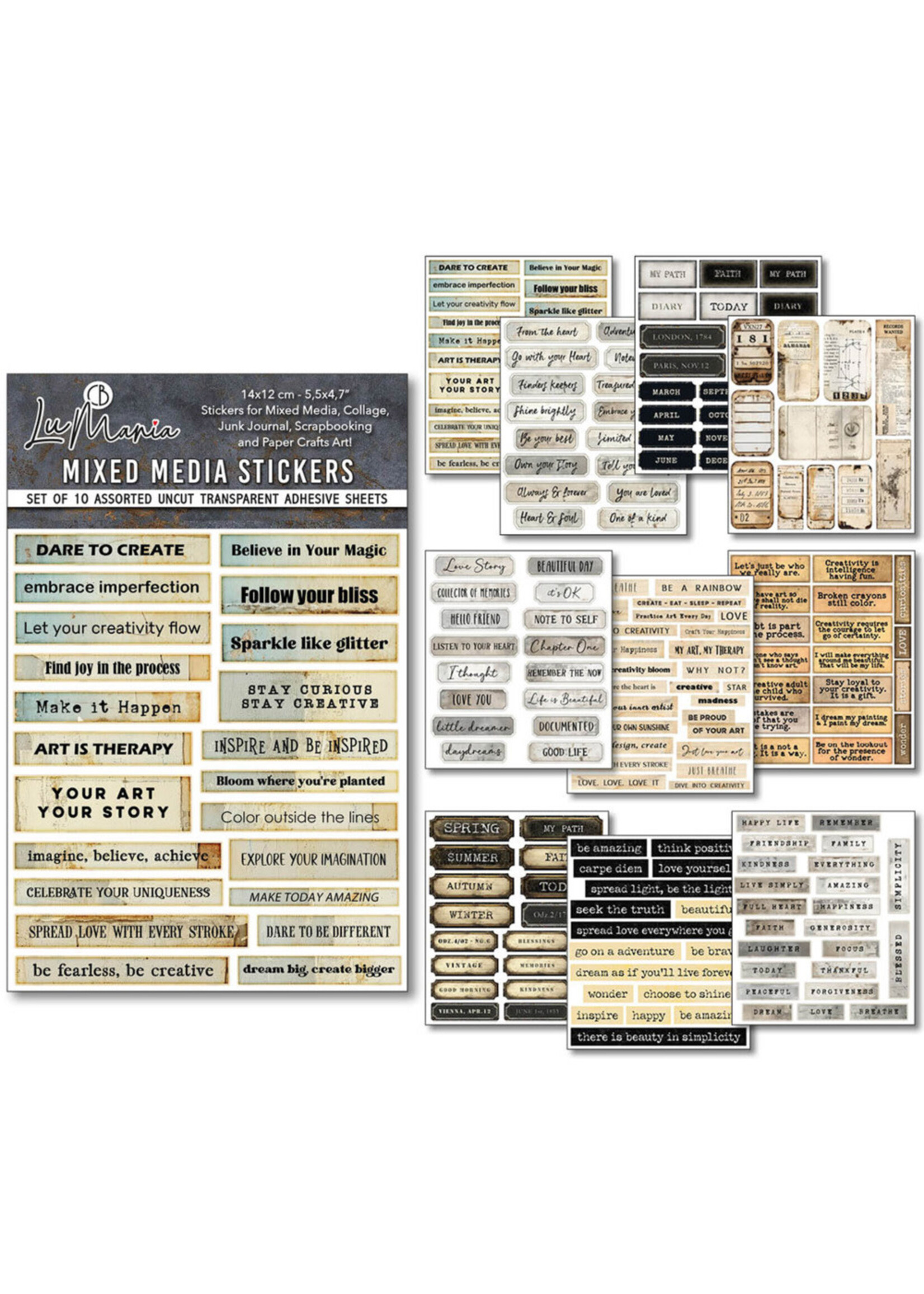 Ciao Bella LuMania Mixed Media Stickers, Little Words (10 Sheets)