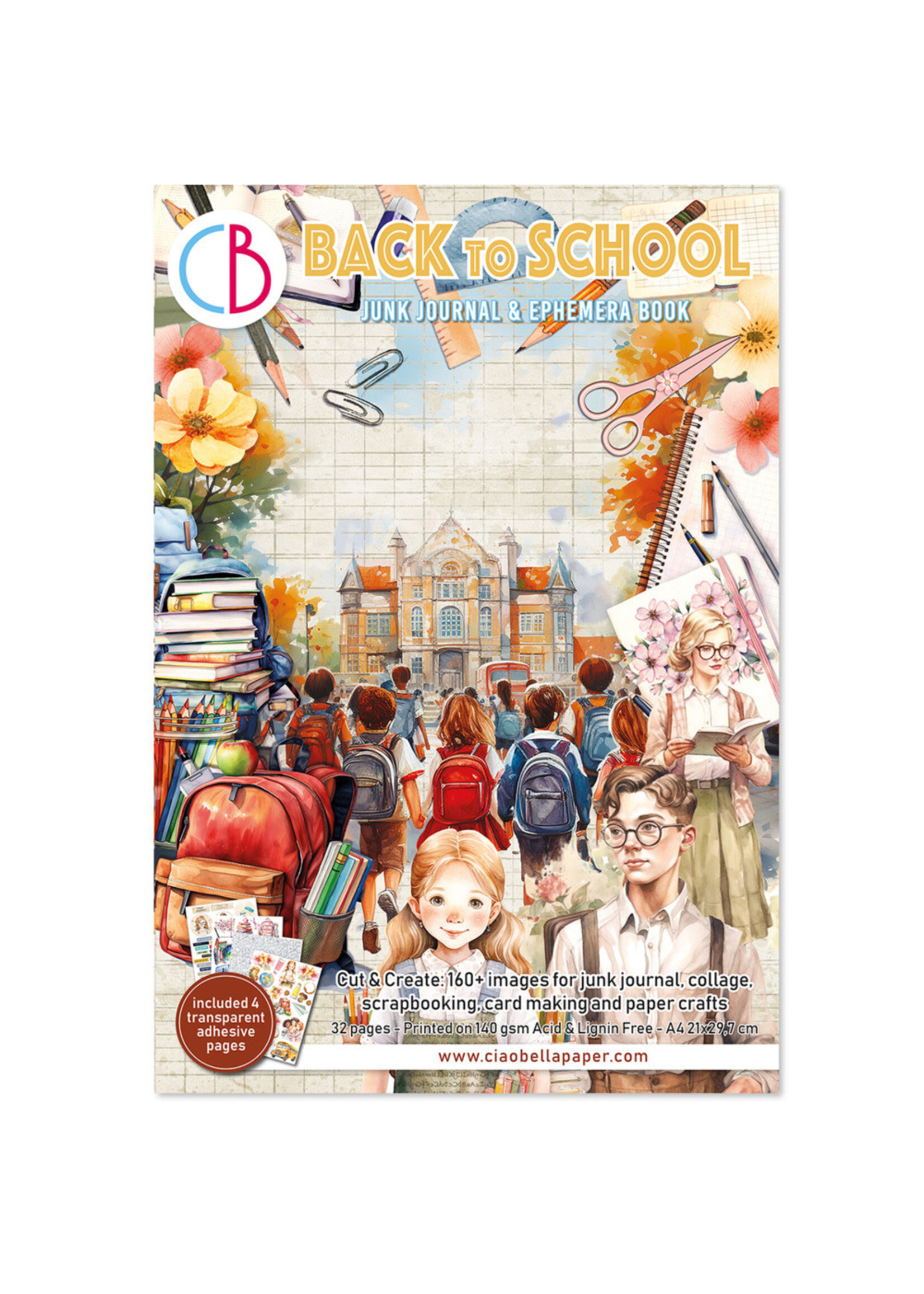 Ciao Bella A4 Junk Journal & Ephemera Book, Back to School (32 pages)