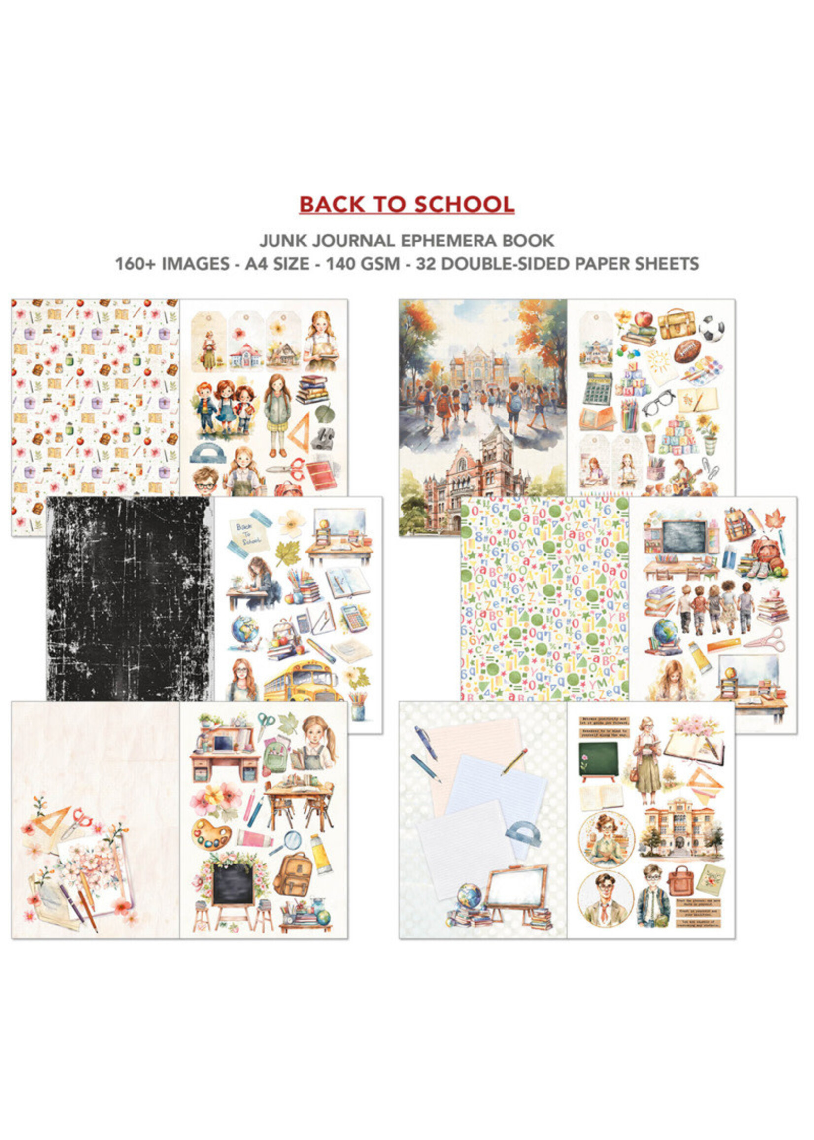 Ciao Bella A4 Junk Journal & Ephemera Book, Back to School (32 pages)