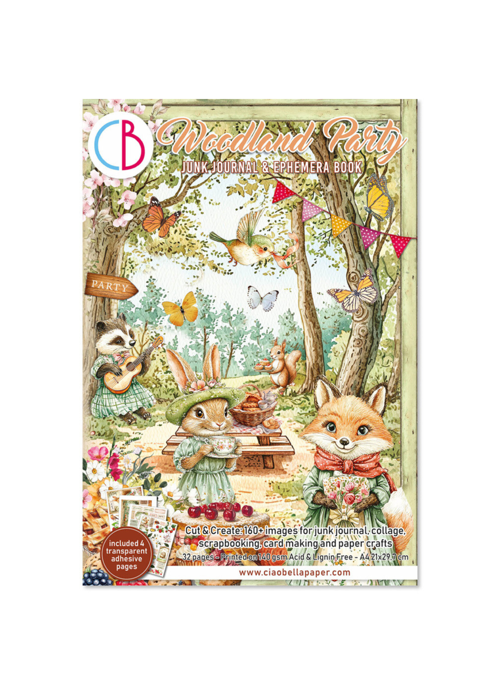Ciao Bella A4 Junk Journal & Ephemera Book, Woodland Party (32 Pages)