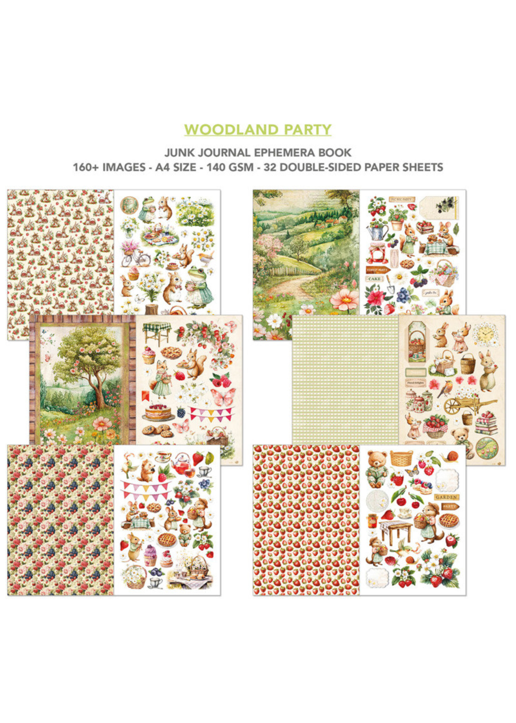 Ciao Bella A4 Junk Journal & Ephemera Book, Woodland Party (32 Pages)