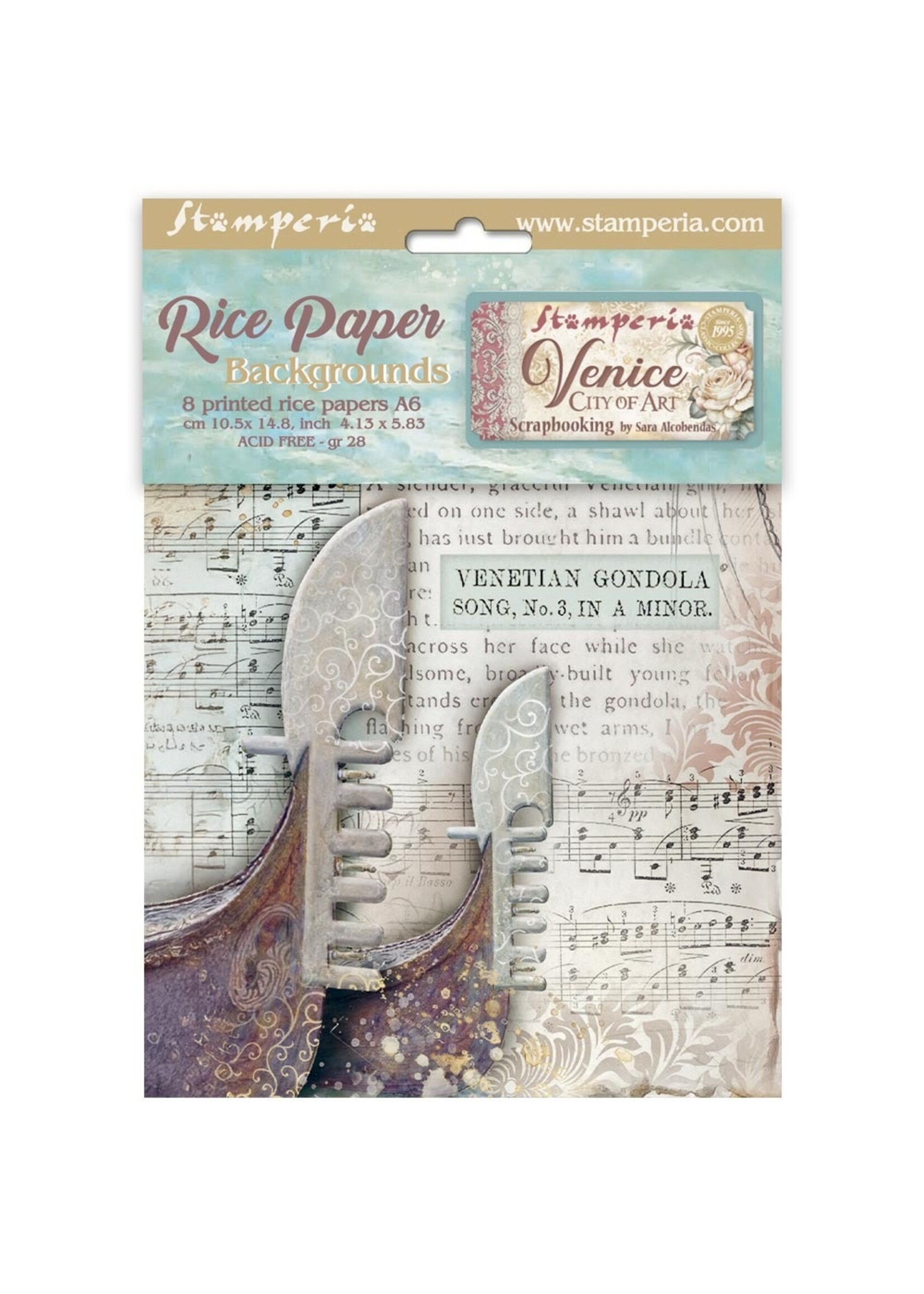 Stamperia Stamperia A6 Rice Paper Backgrounds, Venice City of Art (8 Sheets)