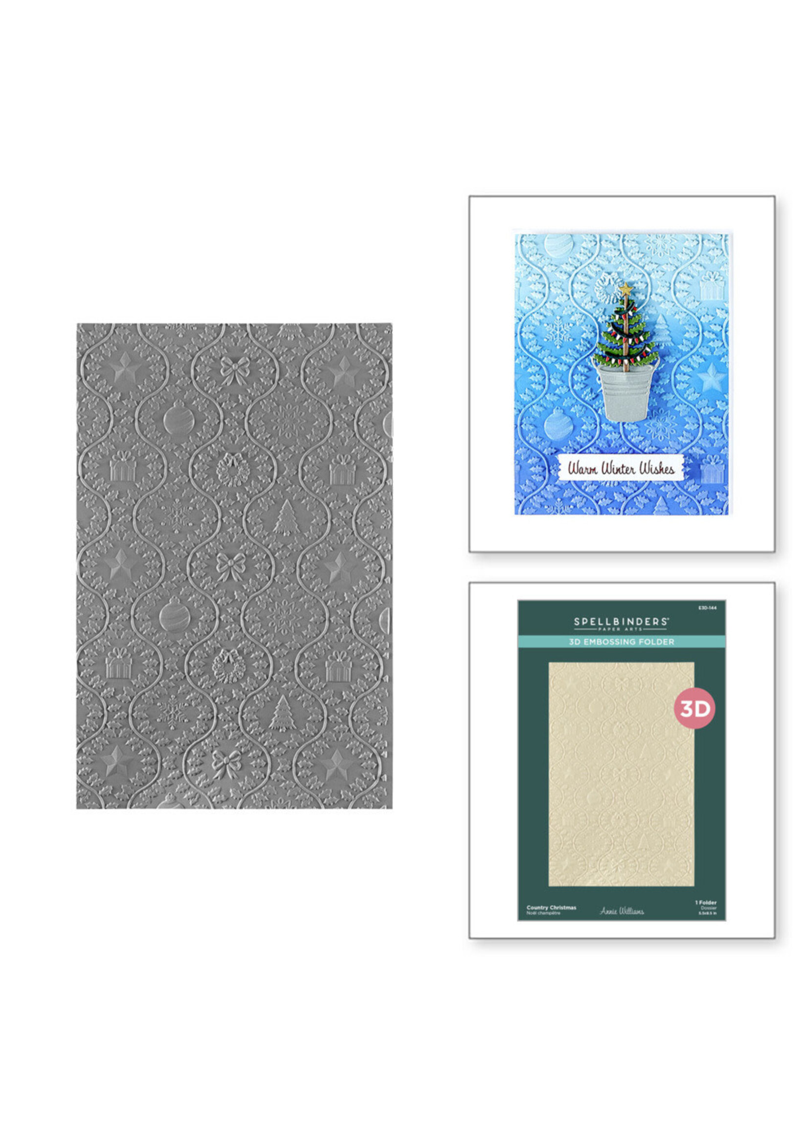 Spellbinders 3D Embossing Folder, Country Christmas